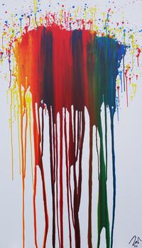 Abstraktes Acrylbild sehr bunt in Fließtechnik Fluidpainting zeitgenössisch modern im Hochformat