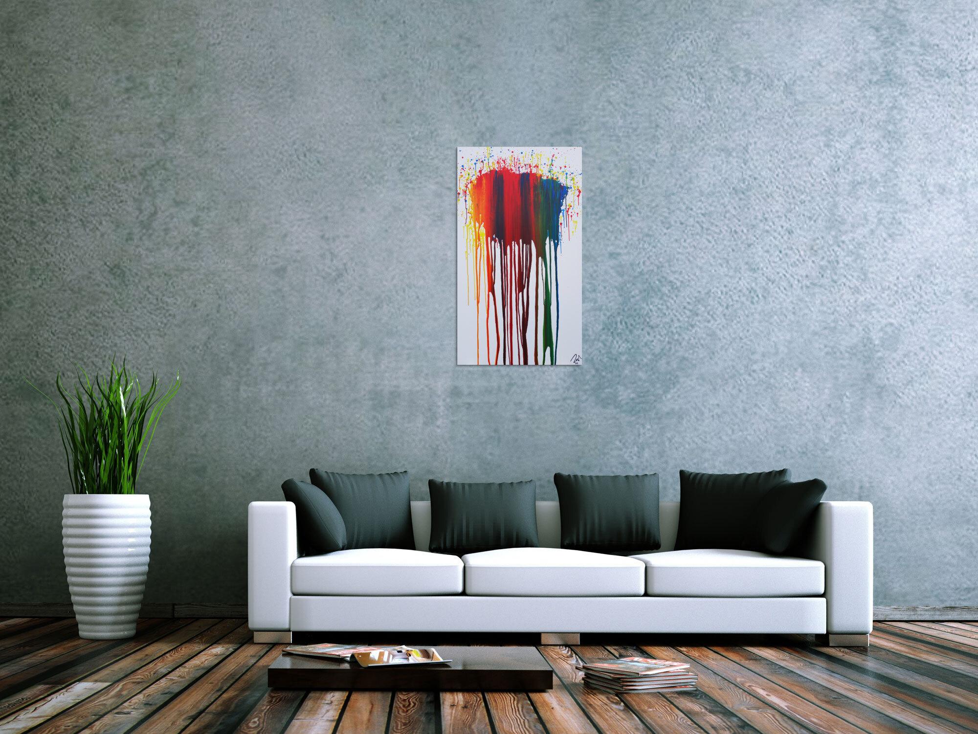 Abstraktes Acrylbild sehr bunt in Fließtechnik Fluidpainting zeitgenössisch modern im Hochformat