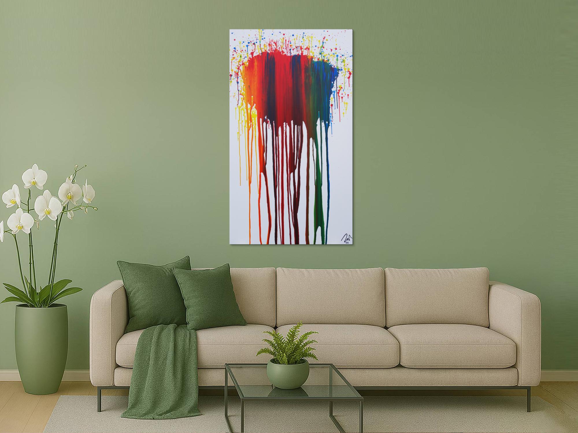 Abstraktes Acrylbild sehr bunt in Fließtechnik Fluidpainting zeitgenössisch modern im Hochformat