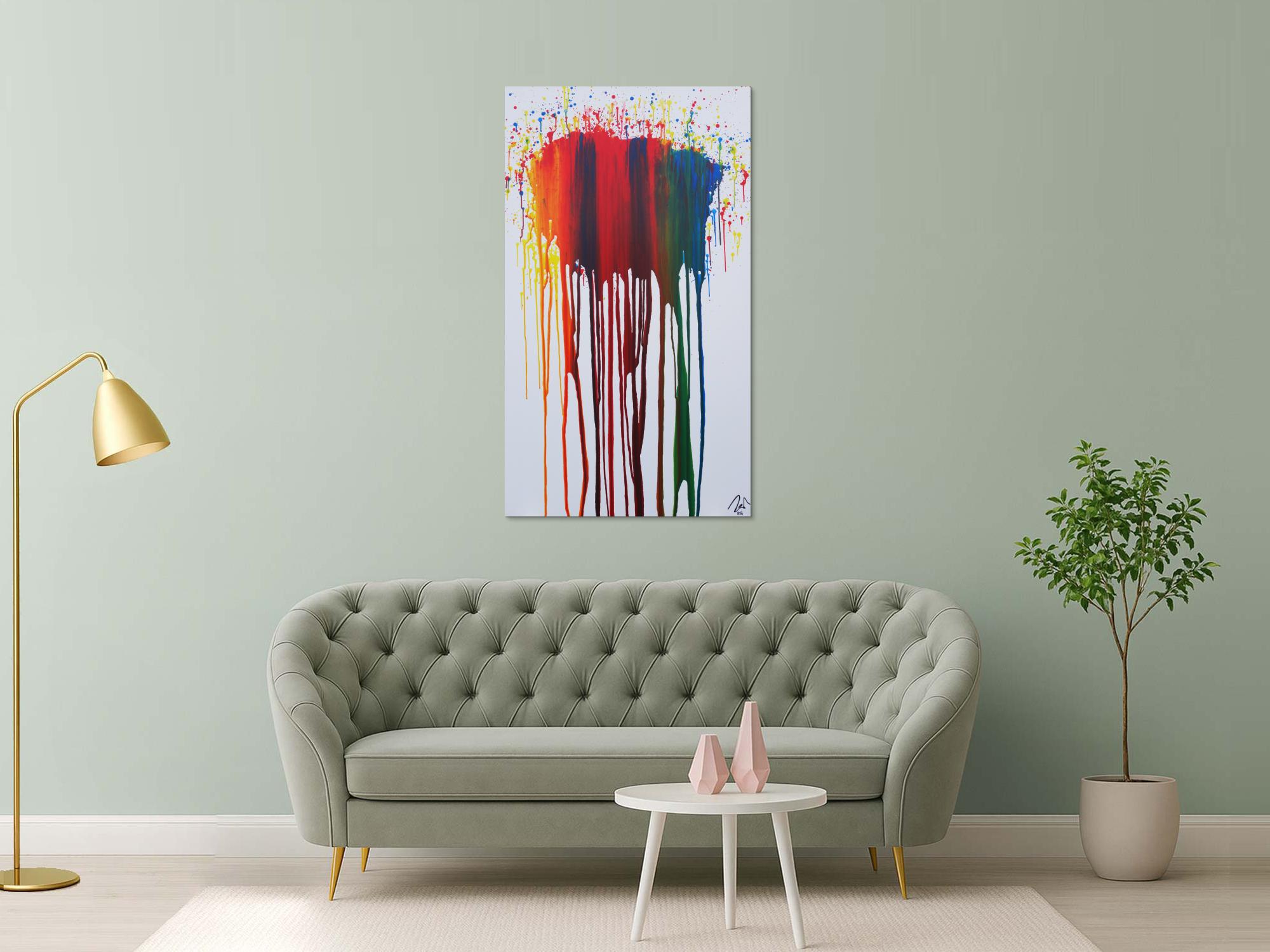 Abstraktes Acrylbild sehr bunt in Fließtechnik Fluidpainting zeitgenössisch modern im Hochformat