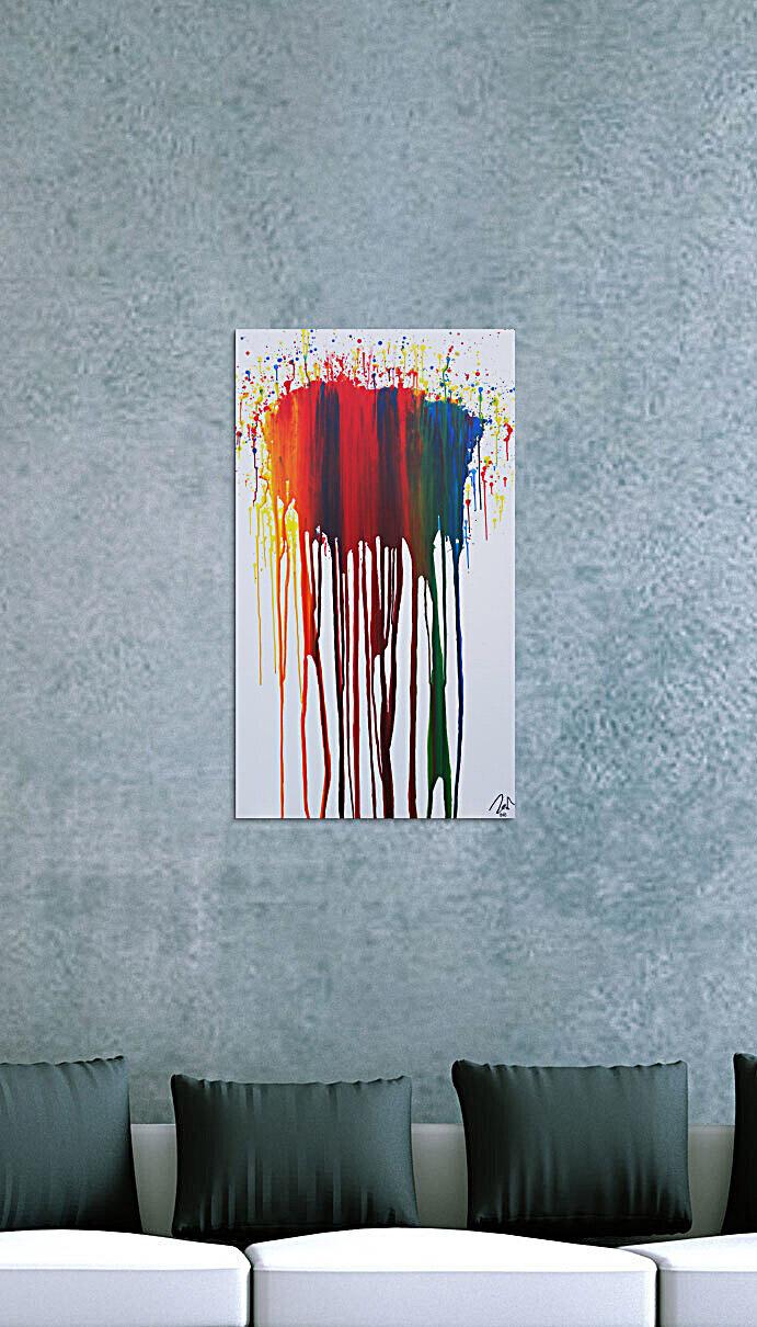 Abstraktes Acrylbild sehr bunt in Fließtechnik Fluidpainting zeitgenössisch modern im Hochformat