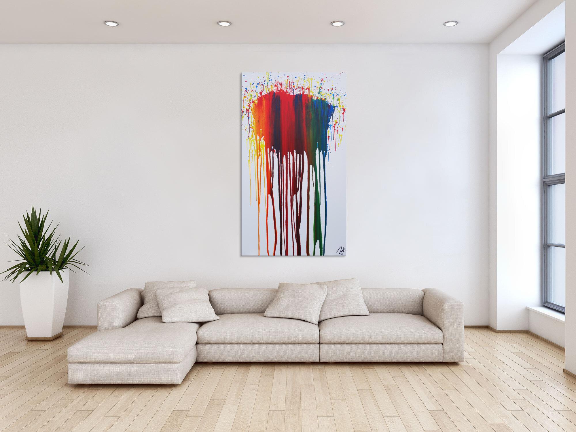 Abstraktes Acrylbild sehr bunt in Fließtechnik Fluidpainting zeitgenössisch modern im Hochformat