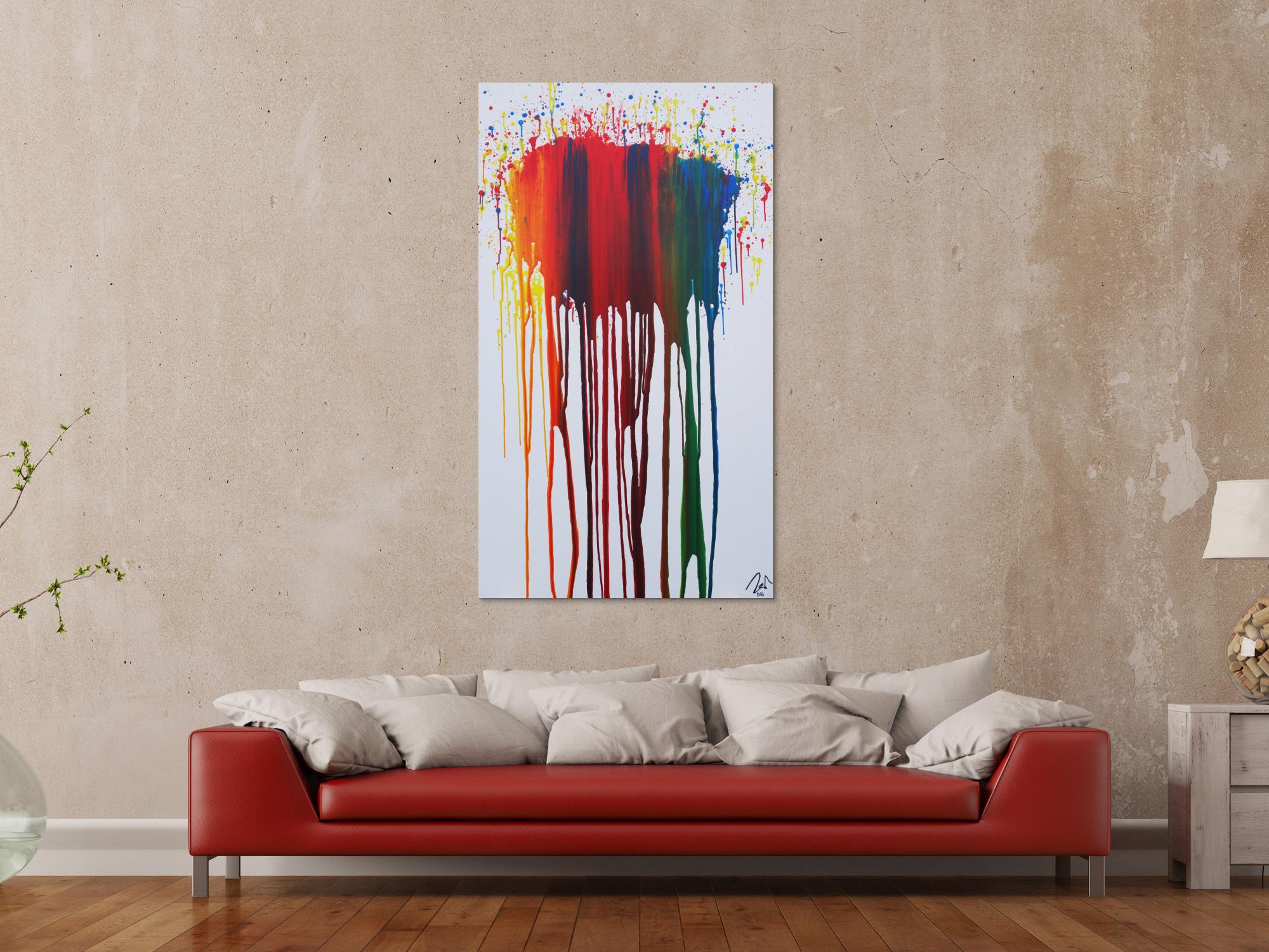 Abstraktes Acrylbild sehr bunt in Fließtechnik Fluidpainting zeitgenössisch modern im Hochformat