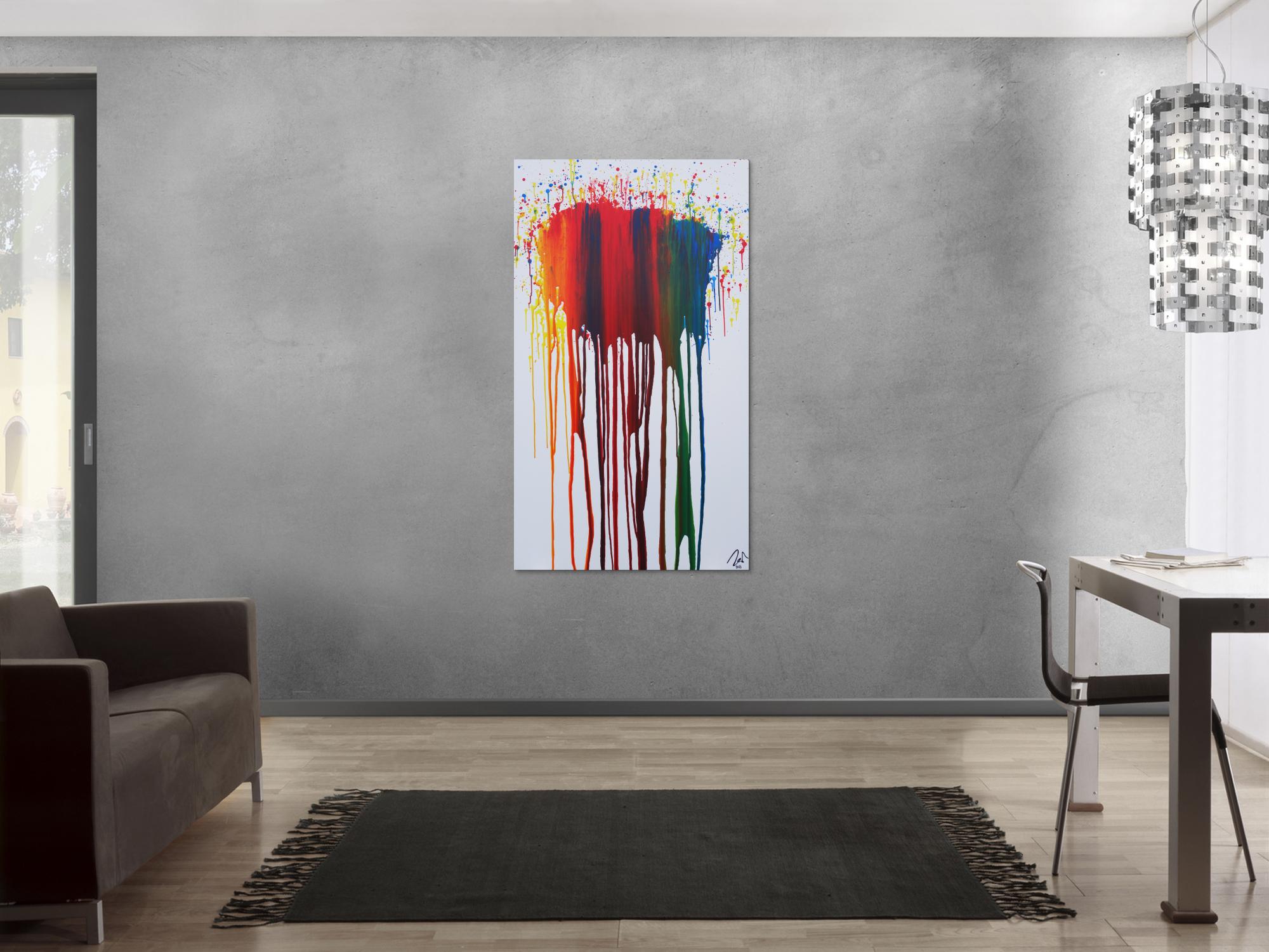 Abstraktes Acrylbild sehr bunt in Fließtechnik Fluidpainting zeitgenössisch modern im Hochformat