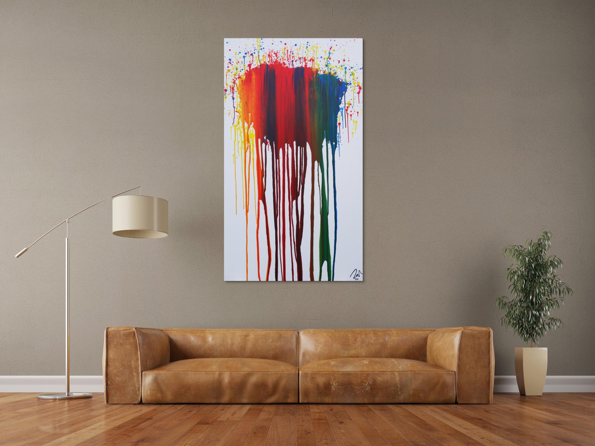 Abstraktes Acrylbild sehr bunt in Fließtechnik Fluidpainting zeitgenössisch modern im Hochformat