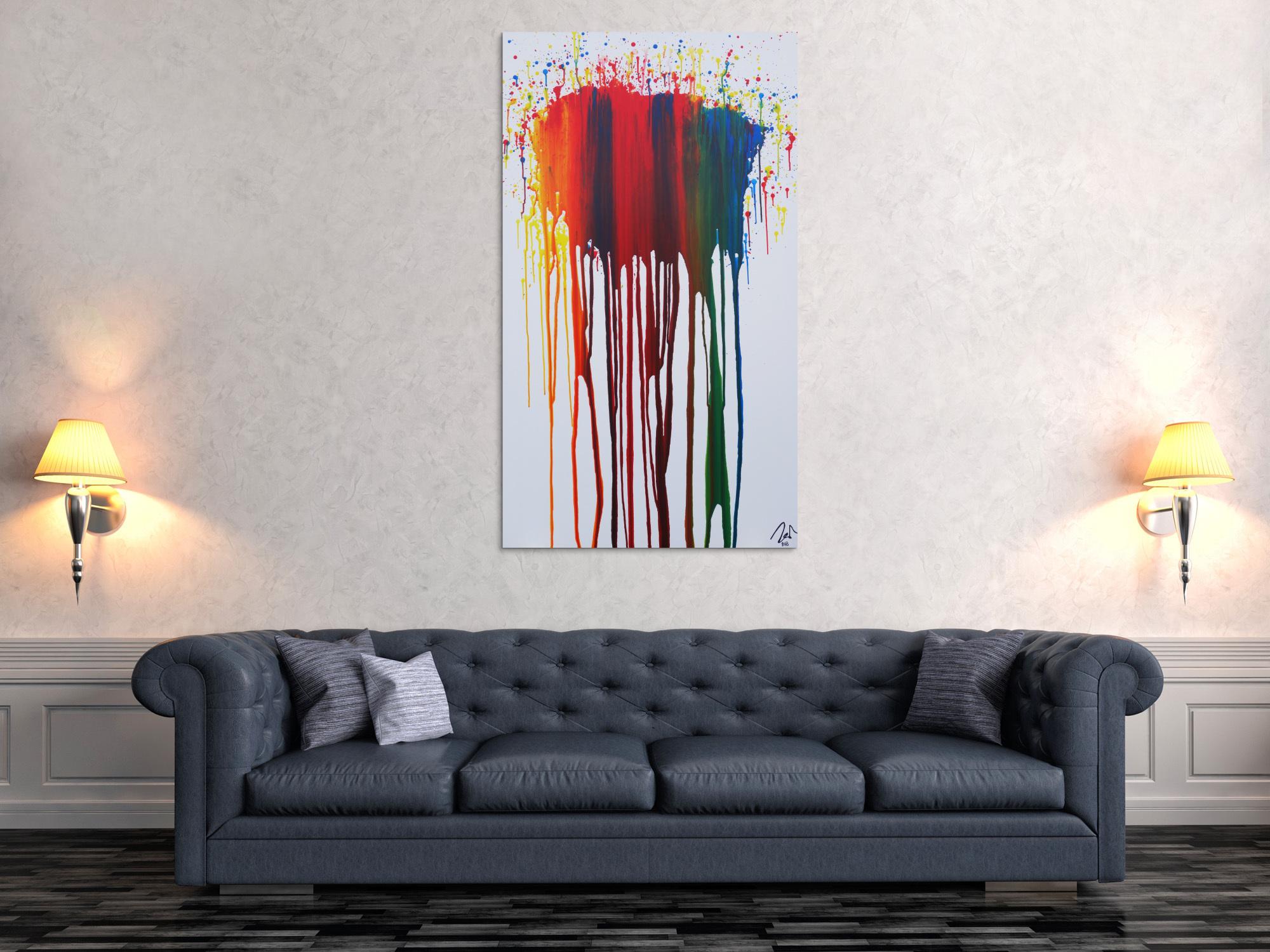 Abstraktes Acrylbild sehr bunt in Fließtechnik Fluidpainting zeitgenössisch modern im Hochformat