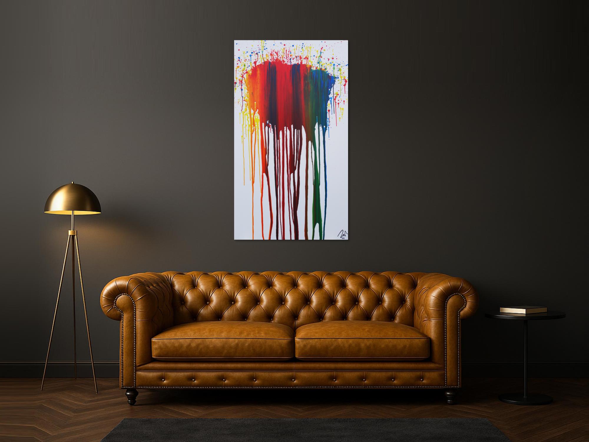 Abstraktes Acrylbild sehr bunt in Fließtechnik Fluidpainting zeitgenössisch modern im Hochformat