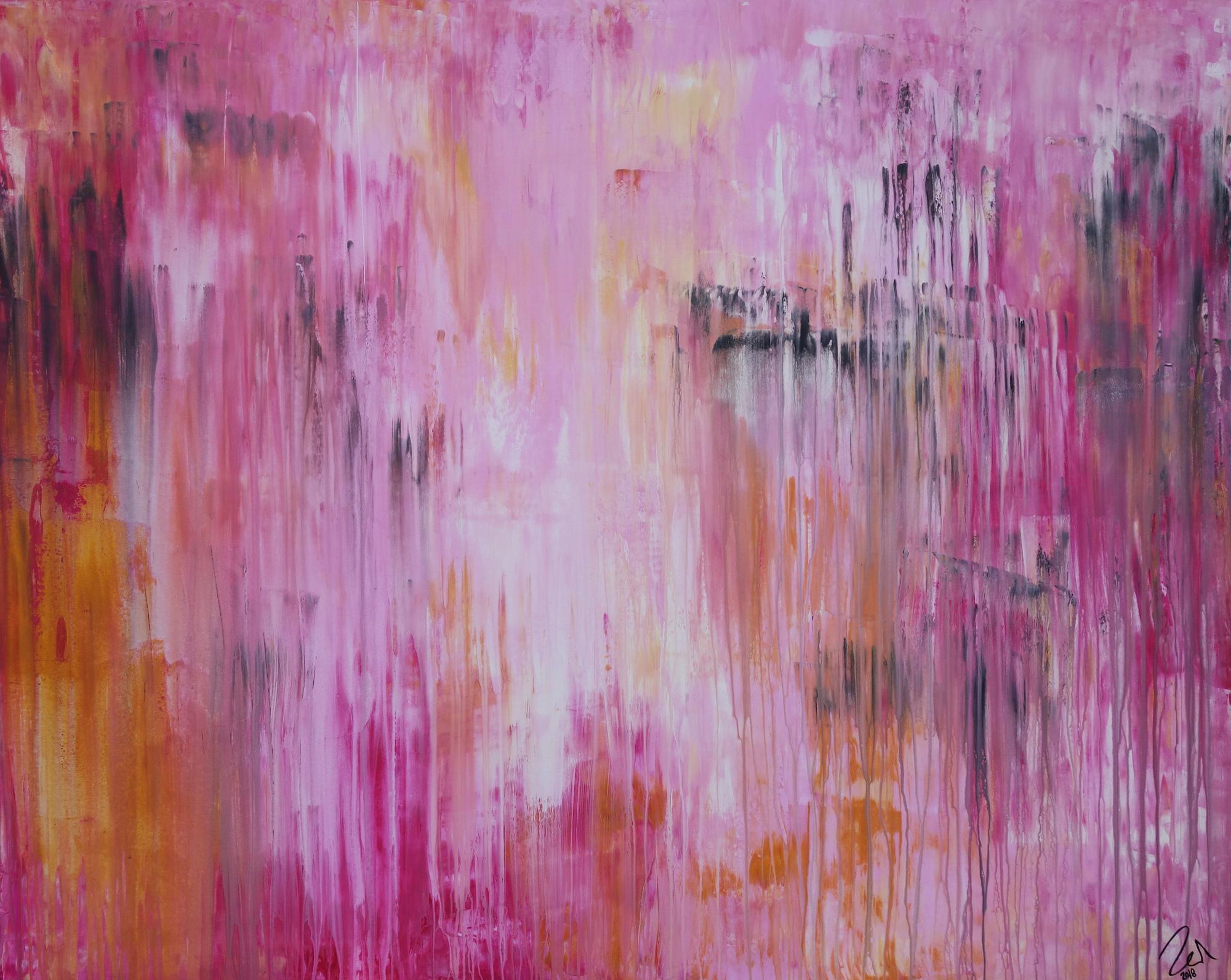 Abstraktes Acrylbild Mischtechnik modern zeitgenössisch in altrosa magenta anthrazit  