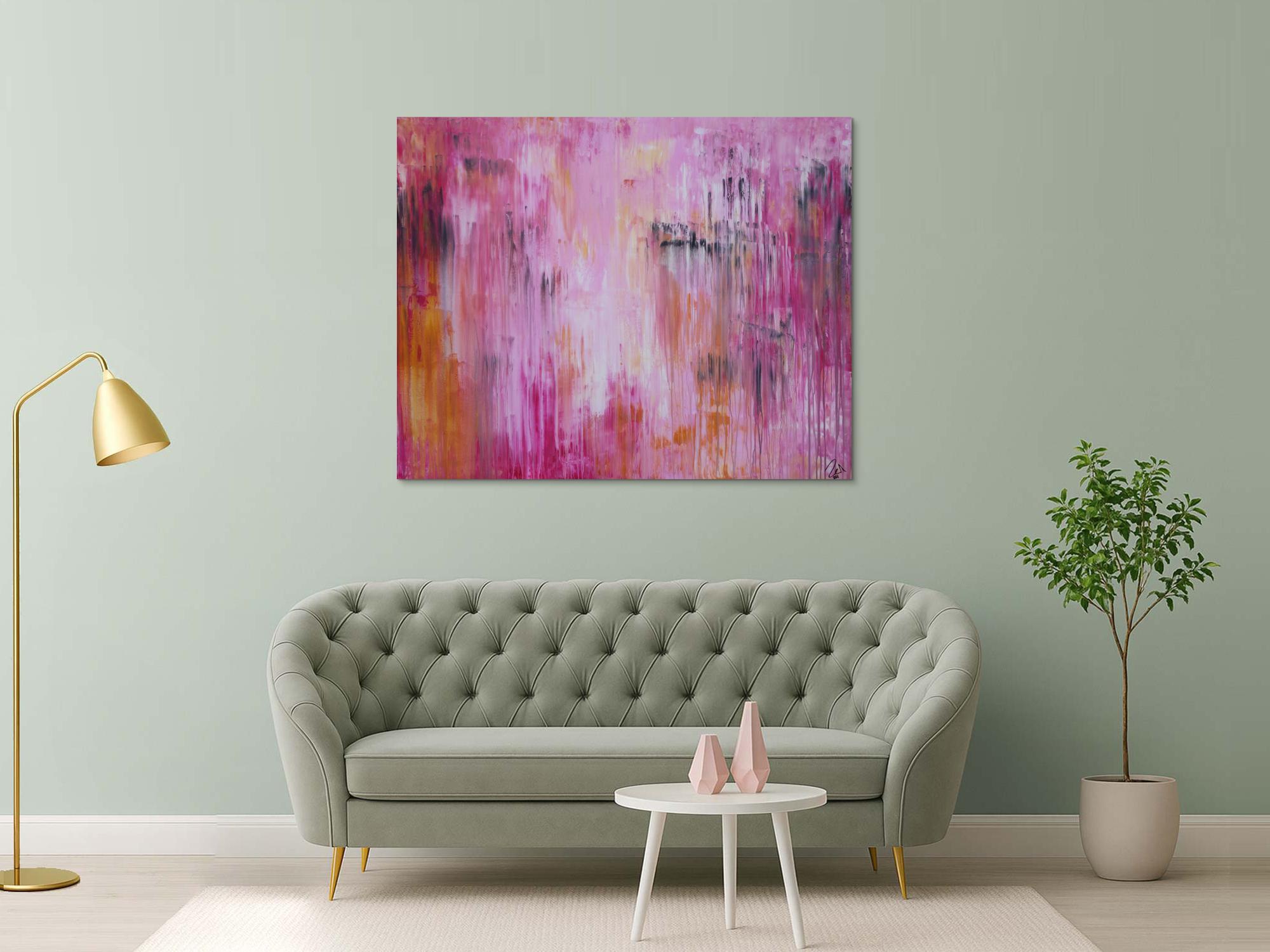 Abstraktes Acrylbild Mischtechnik modern zeitgenössisch in altrosa magenta anthrazit  