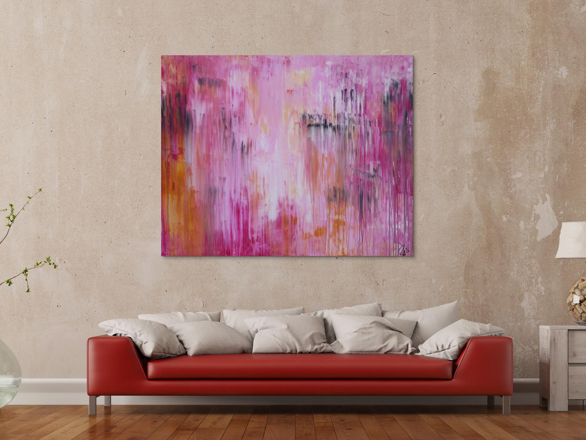 Abstraktes Acrylbild Mischtechnik modern zeitgenössisch in altrosa magenta anthrazit  