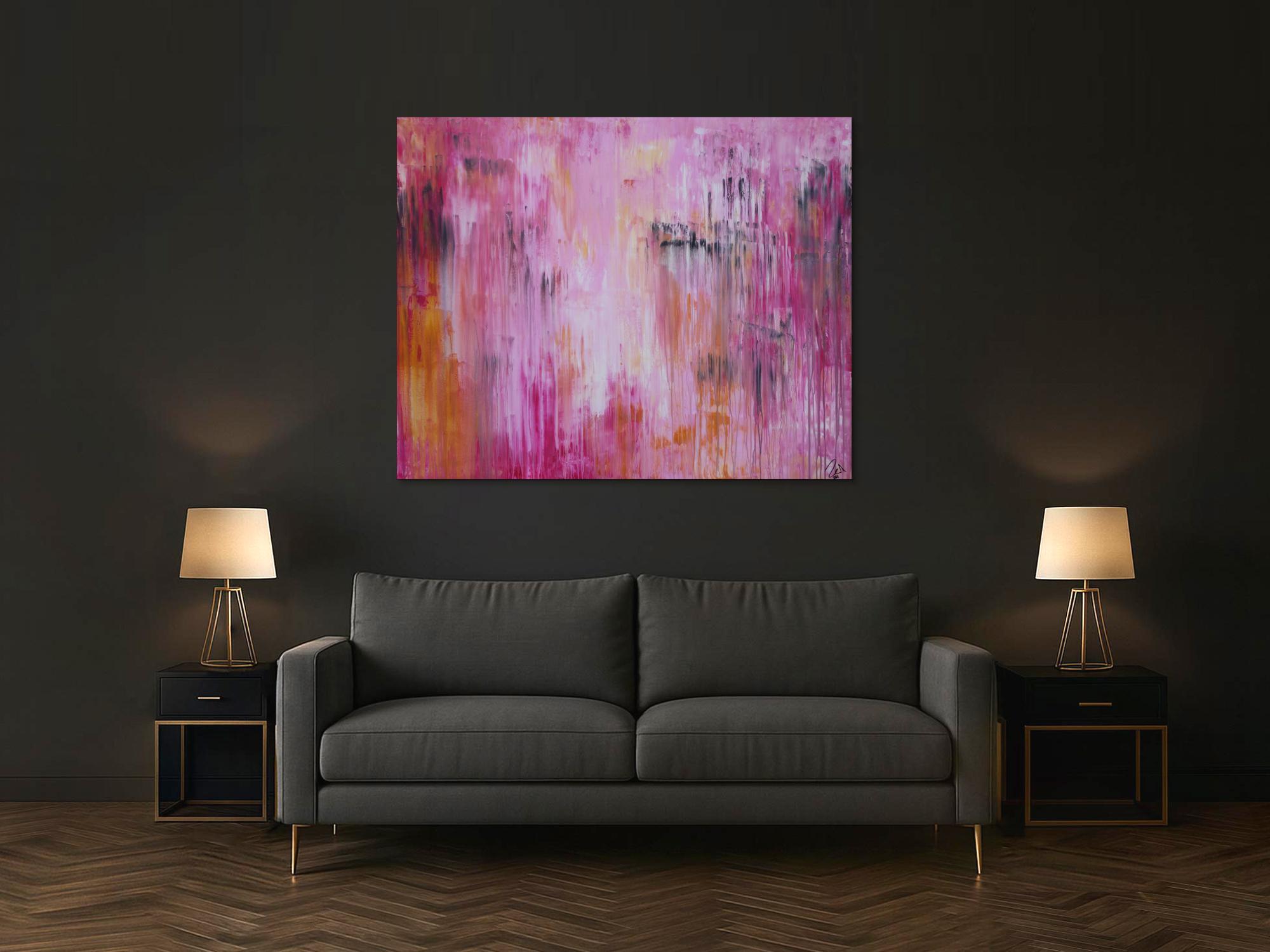 Abstraktes Acrylbild Mischtechnik modern zeitgenössisch in altrosa magenta anthrazit  