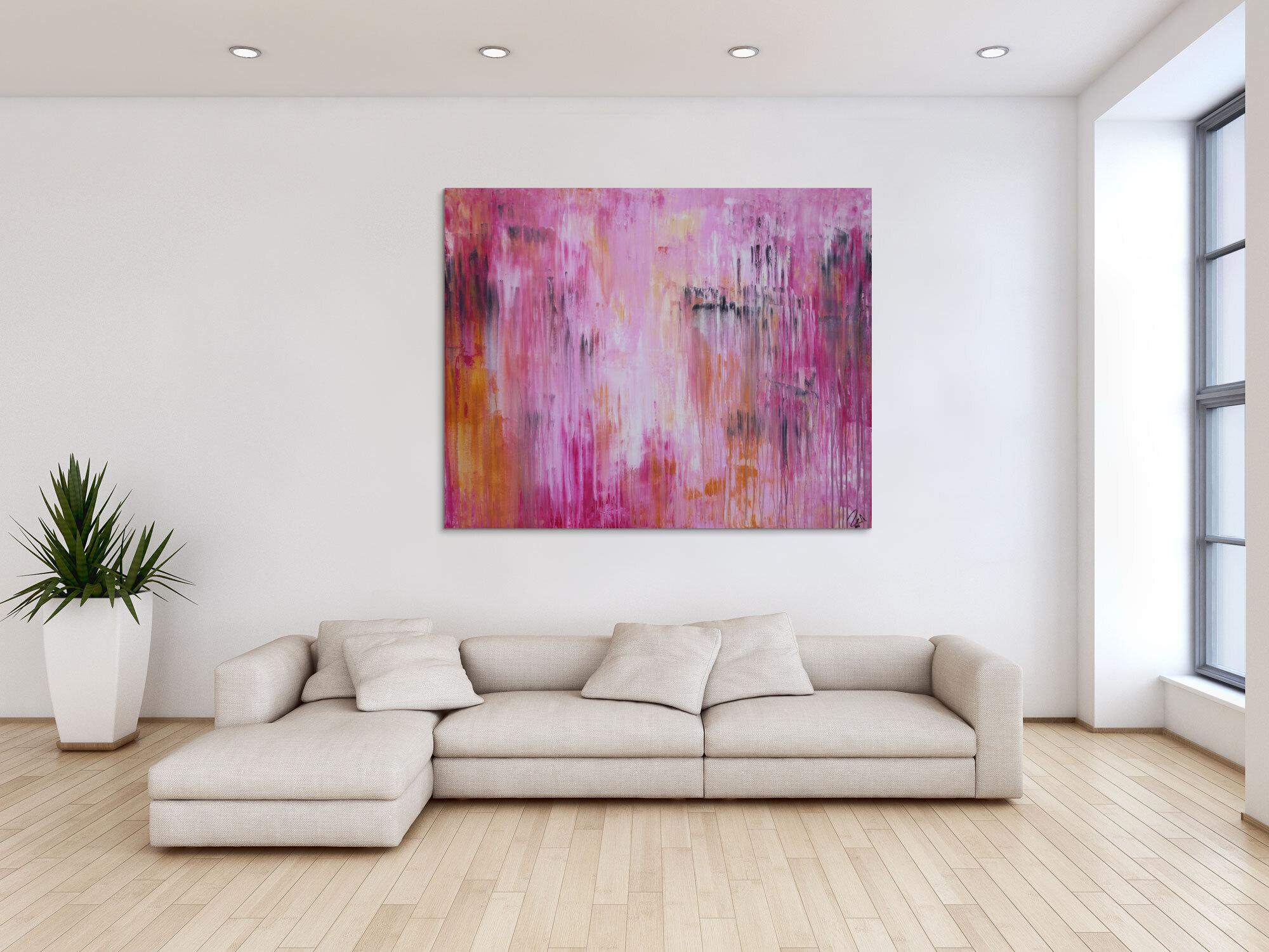 Abstraktes Acrylbild Mischtechnik modern zeitgenössisch in altrosa magenta anthrazit  