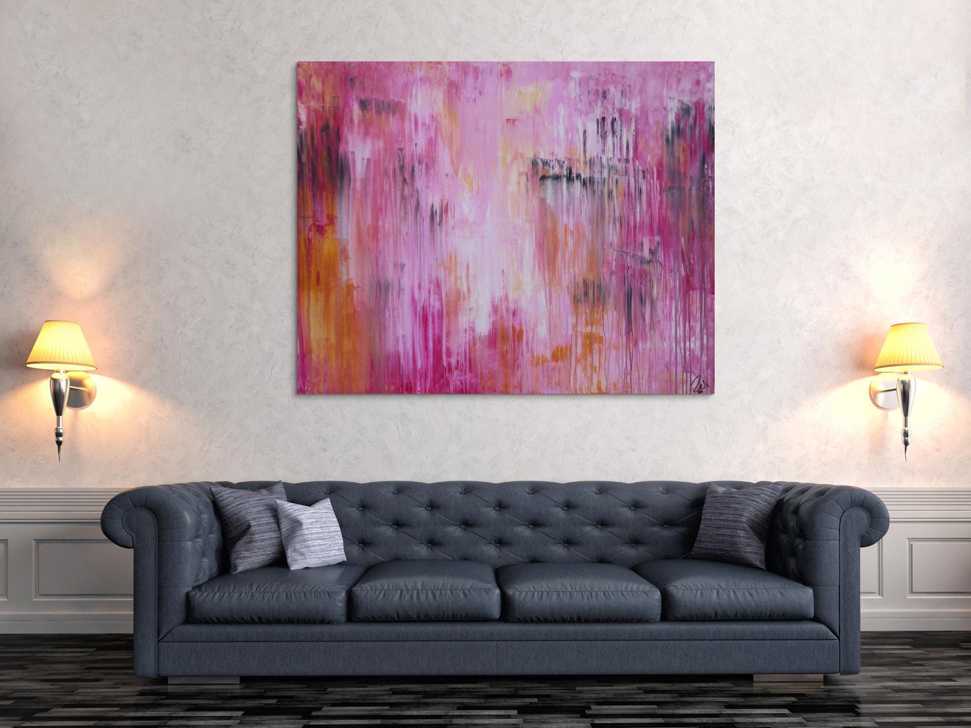 Abstraktes Acrylbild Mischtechnik modern zeitgenössisch in altrosa magenta anthrazit  