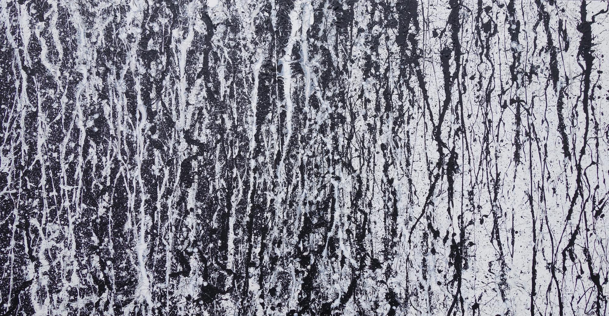 Abstraktes Acrylbild modern in schwarz weiß schlicht zeitgenössisch Action Painting