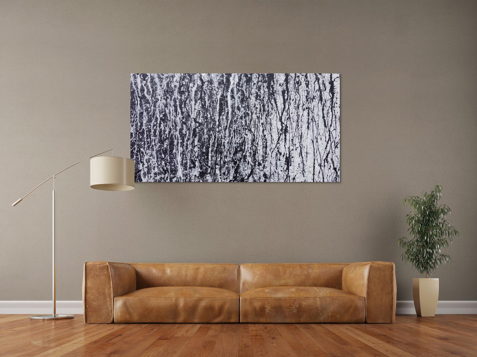 Abstraktes Acrylbild modern in schwarz weiß schlicht zeitgenössisch Action Painting
