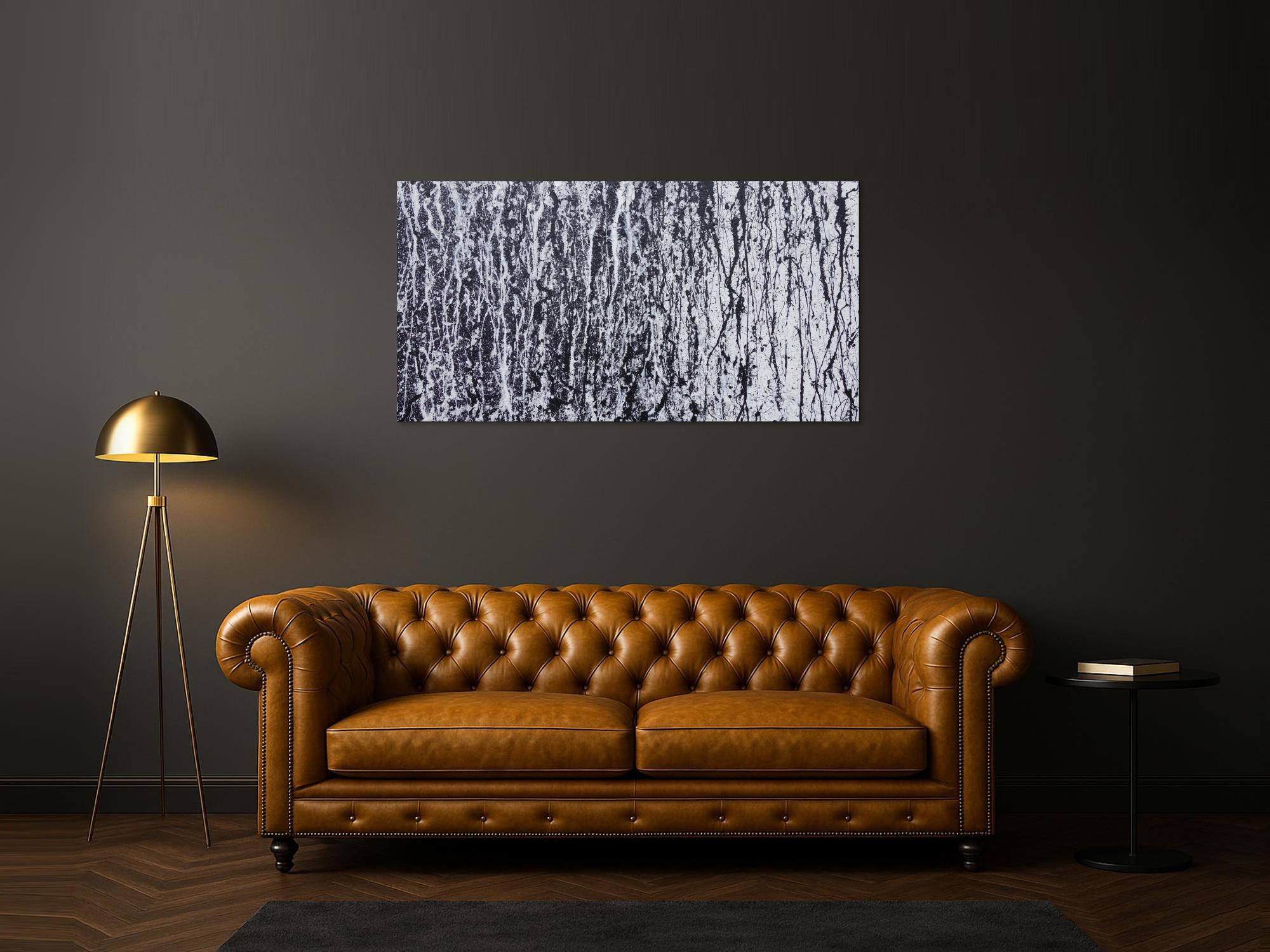 Abstraktes Acrylbild modern in schwarz weiß schlicht zeitgenössisch Action Painting
