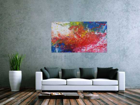 Abstraktes Acrylbild sehr modern bunt rot blau weiß grün Action Painting Mischtechnik