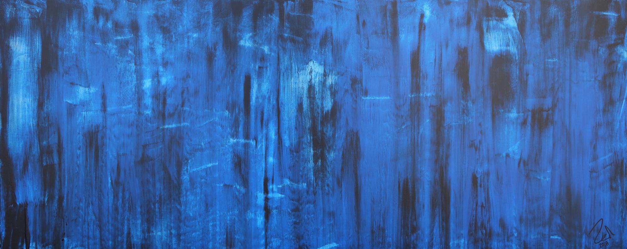 Abstraktes Acrylbild in blau und schwarz Mischtechnik sehr modern zeitgenössisch schlicht