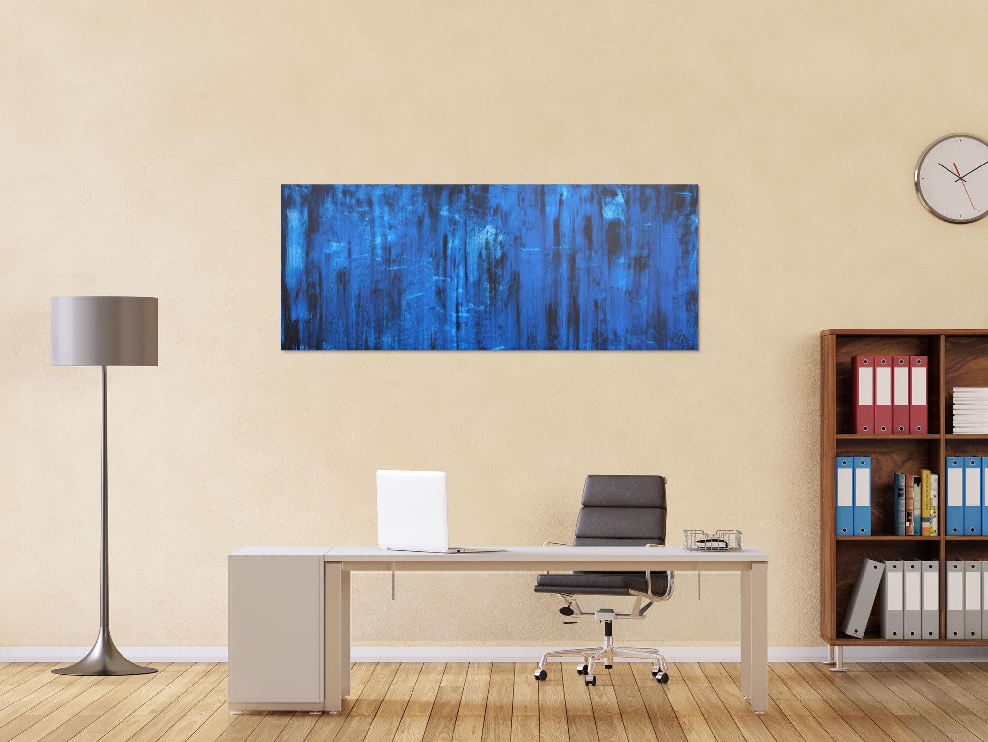 Abstraktes Acrylbild in blau und schwarz Mischtechnik sehr modern zeitgenössisch schlicht