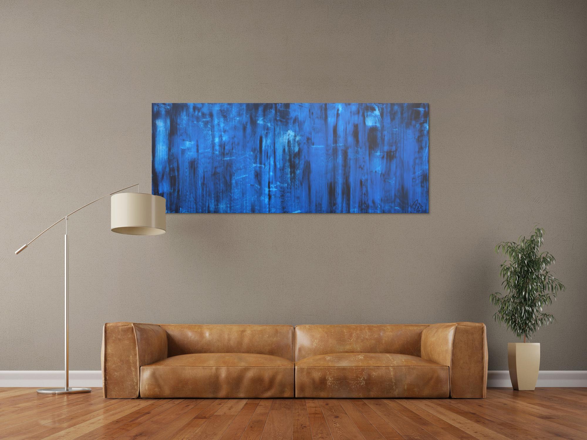 Abstraktes Acrylbild in blau und schwarz Mischtechnik sehr modern zeitgenössisch schlicht