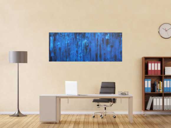 Abstraktes Acrylbild in blau und schwarz Mischtechnik sehr modern zeitgenössisch schlicht