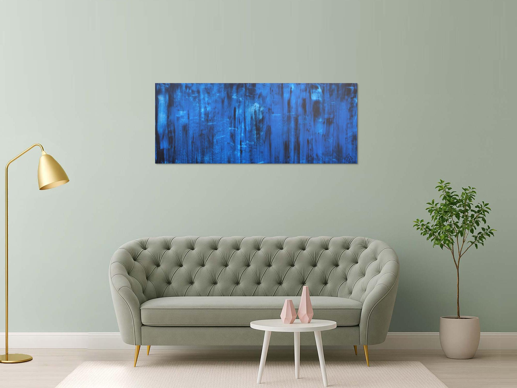 Abstraktes Acrylbild in blau und schwarz Mischtechnik sehr modern zeitgenössisch schlicht