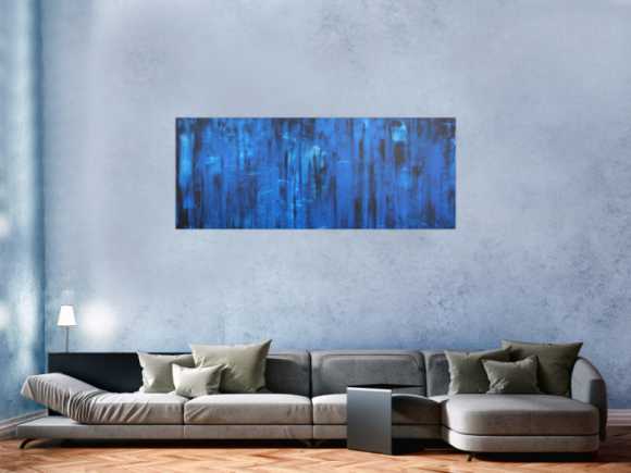 Abstraktes Acrylbild in blau und schwarz Mischtechnik sehr modern zeitgenössisch schlicht