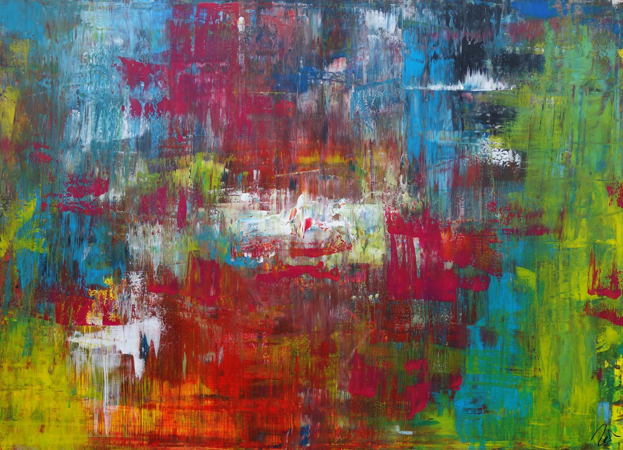 Abstraktes Acrylbild sehr modern in Spachteltechnik bunt viele Farben Modern Art