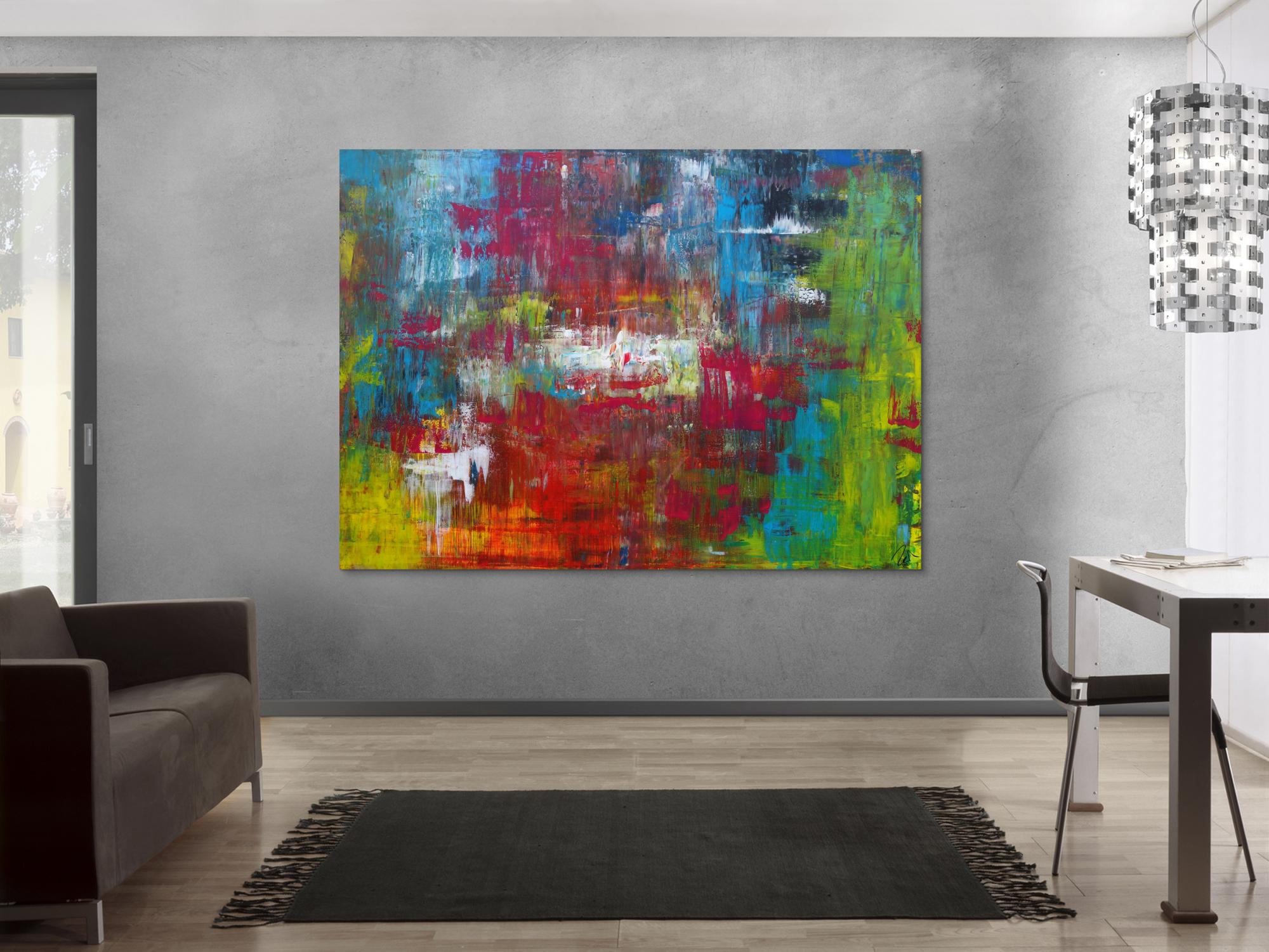 Abstraktes Acrylbild sehr modern in Spachteltechnik bunt viele Farben Modern Art