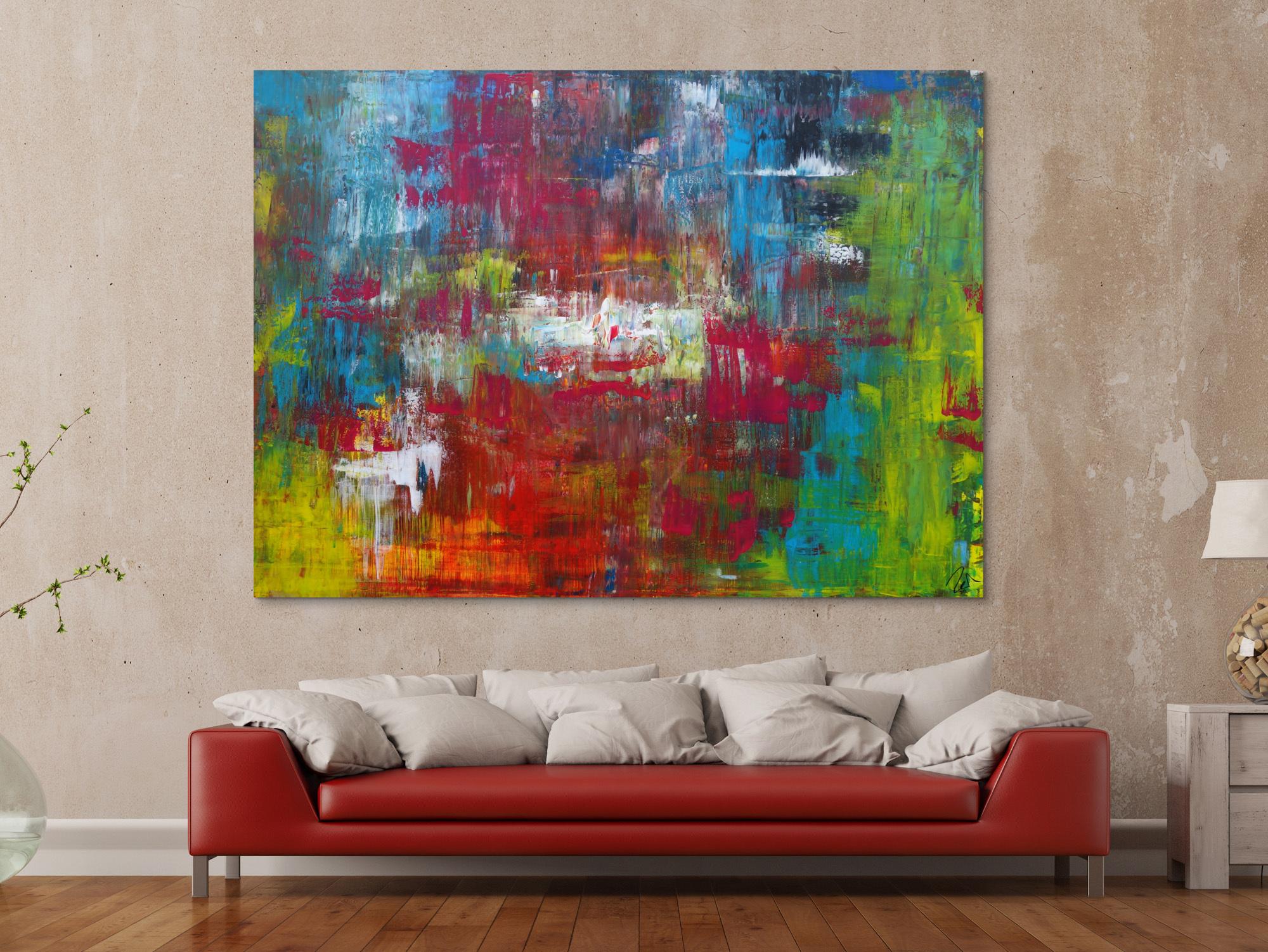 Abstraktes Acrylbild sehr modern in Spachteltechnik bunt viele Farben Modern Art