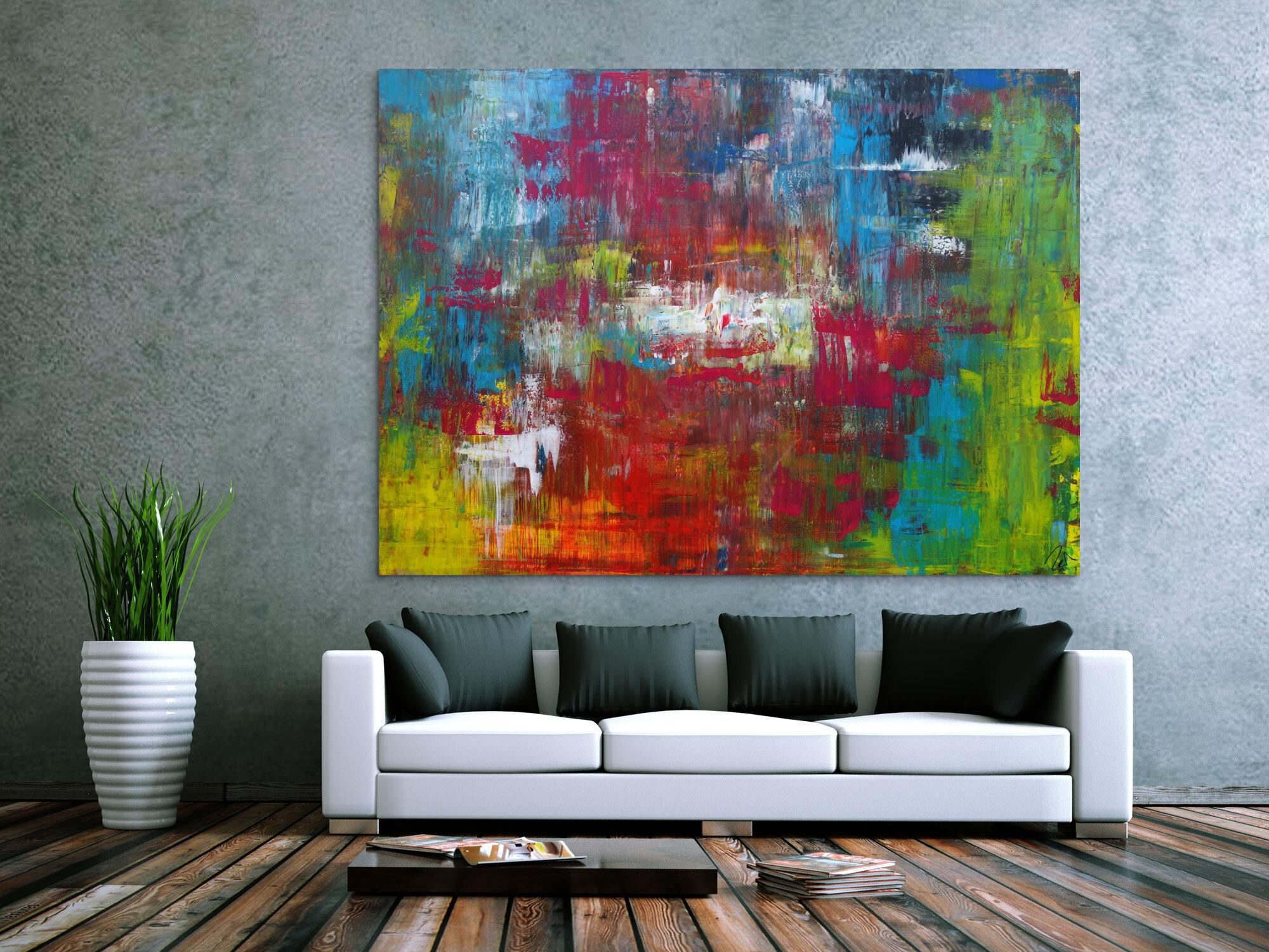 Abstraktes Acrylbild sehr modern in Spachteltechnik bunt viele Farben Modern Art