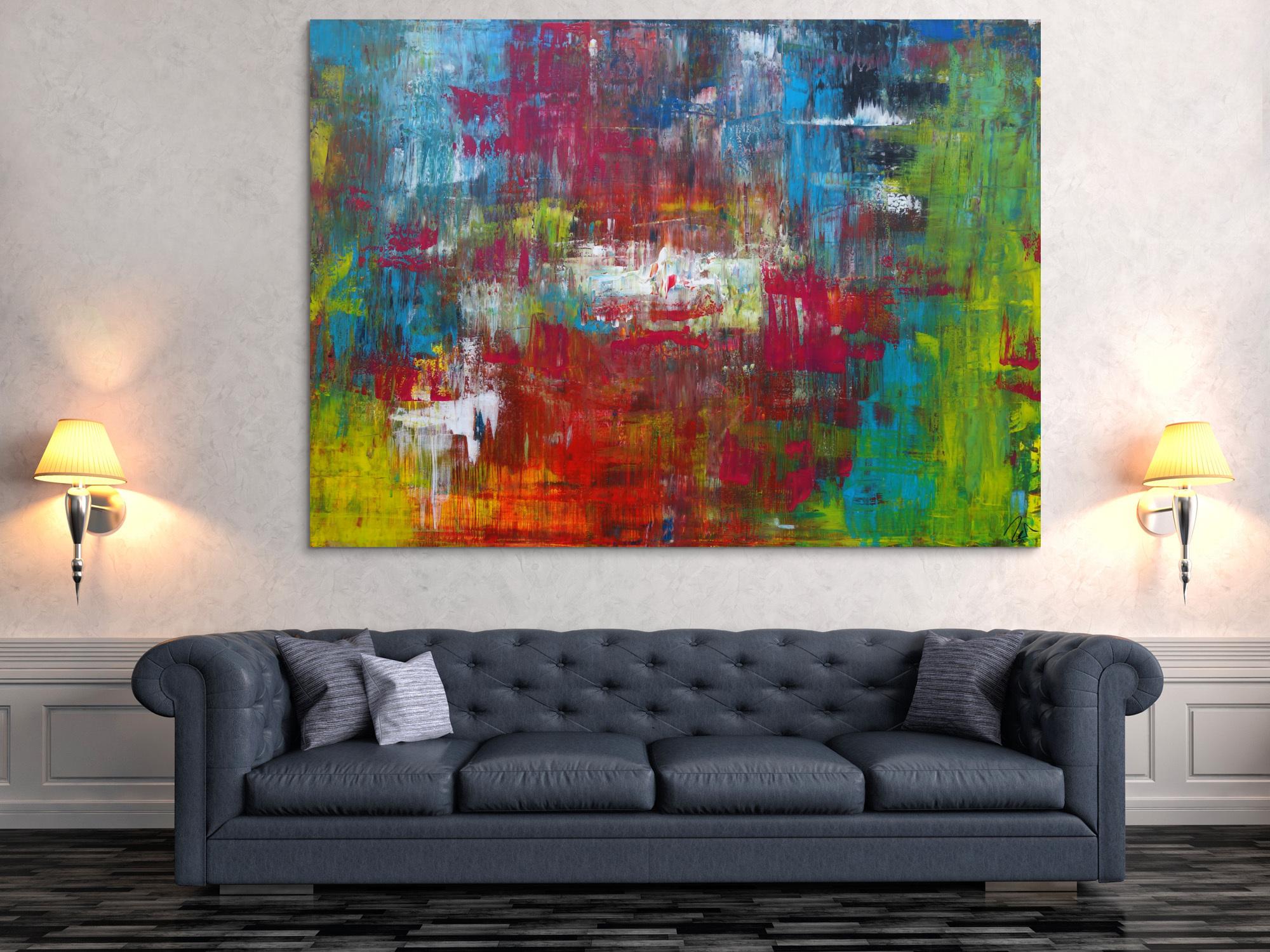 Abstraktes Acrylbild sehr modern in Spachteltechnik bunt viele Farben Modern Art