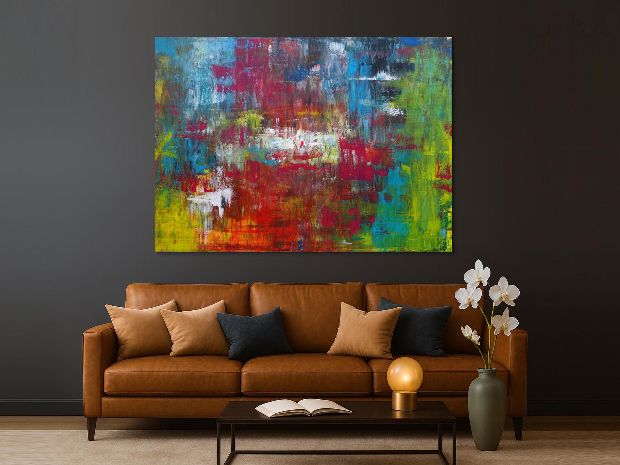 Abstraktes Acrylbild sehr modern in Spachteltechnik bunt viele Farben Modern Art