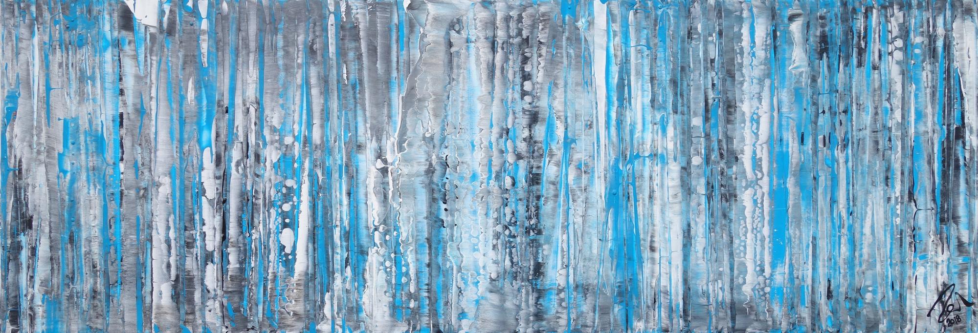 Abstraktes Acrylbild in Spachteltechnik sehr modern türkis grau weiß schwarz zeitgenössisch