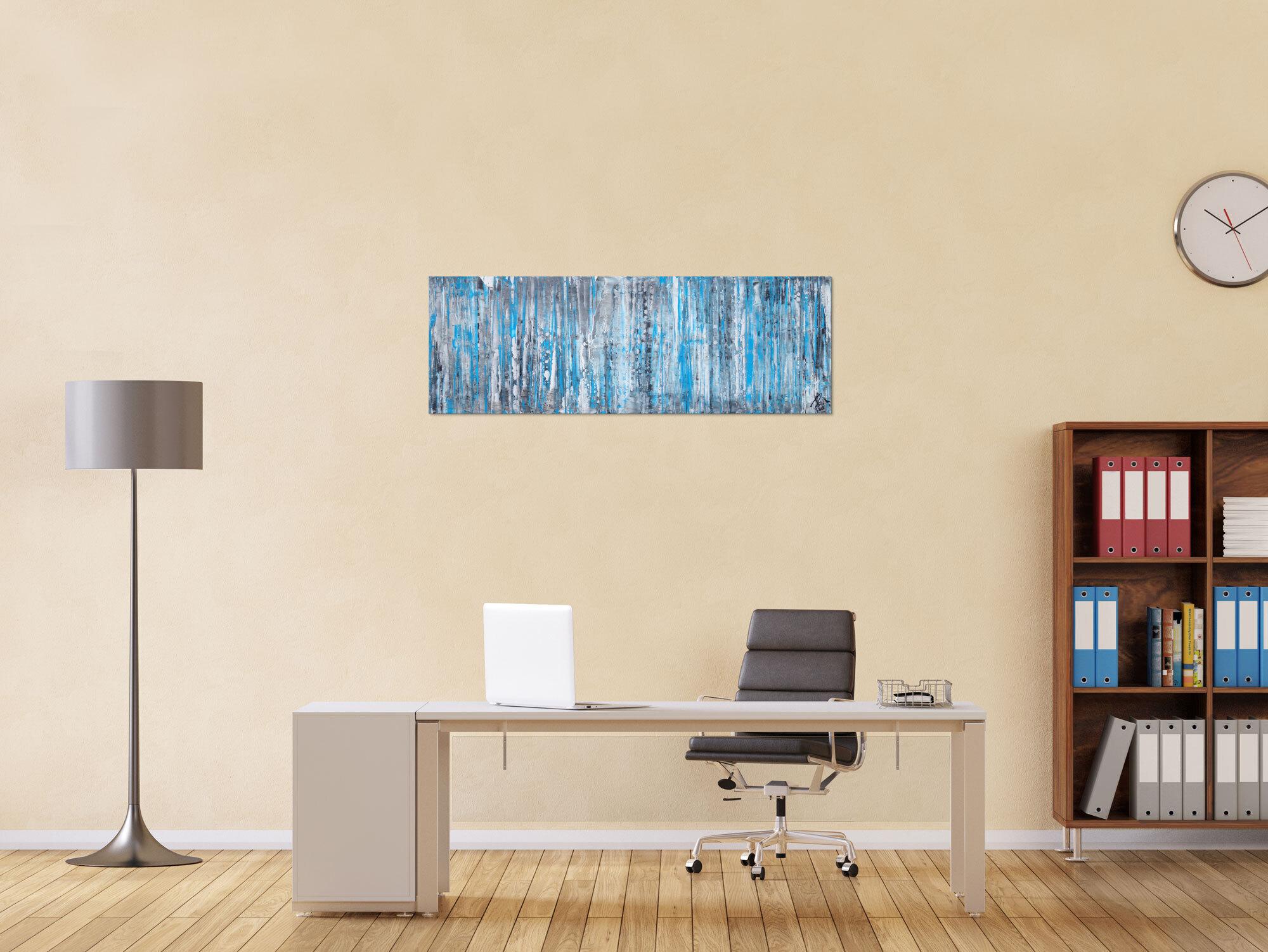 Abstraktes Acrylbild in Spachteltechnik sehr modern türkis grau weiß schwarz zeitgenössisch