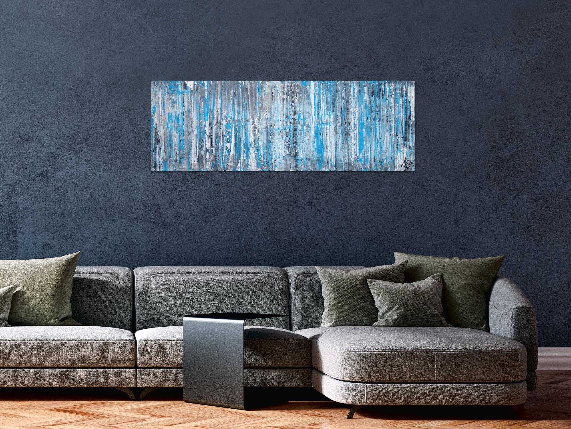 Abstraktes Acrylbild in Spachteltechnik sehr modern türkis grau weiß schwarz zeitgenössisch