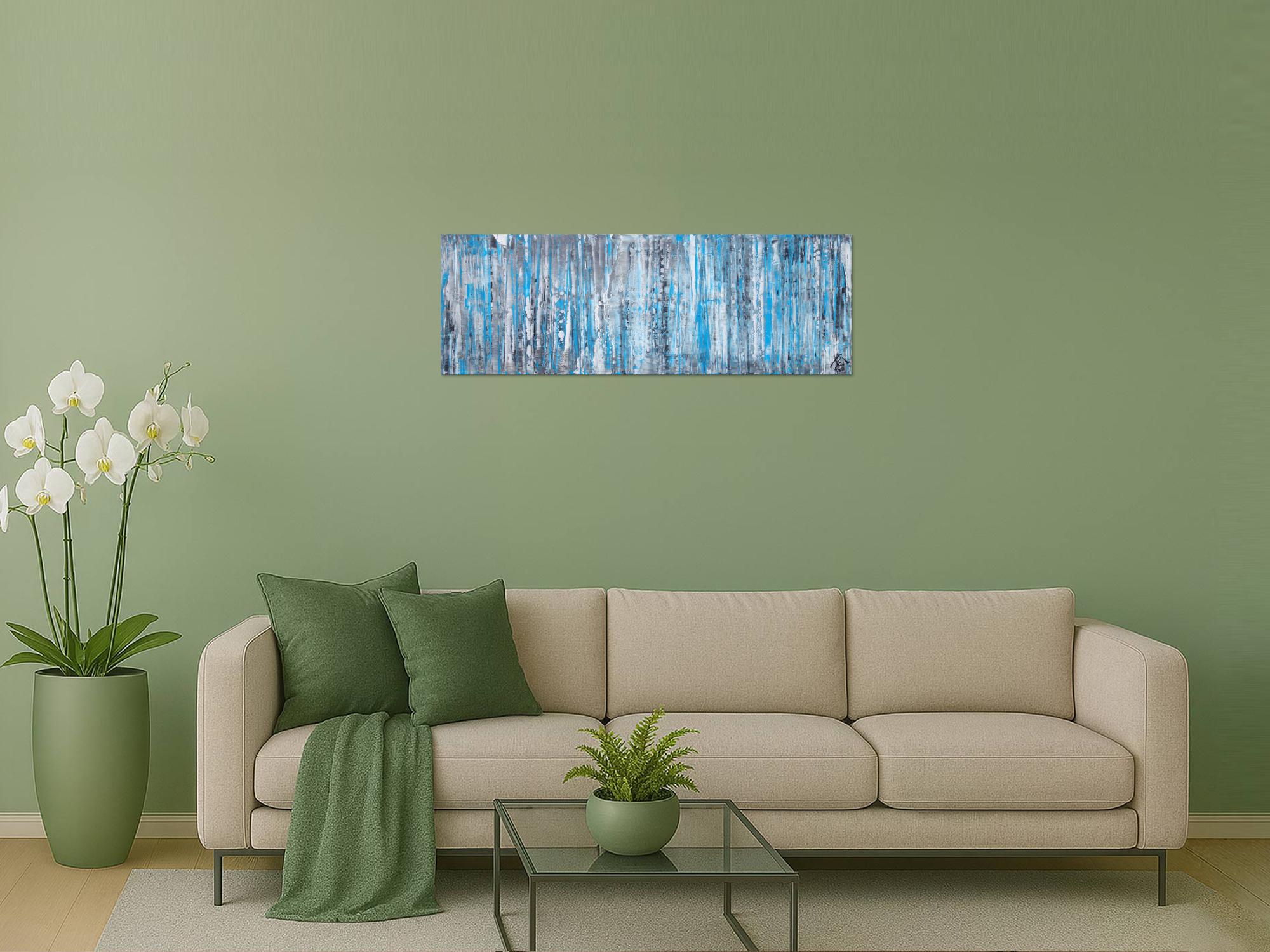 Abstraktes Acrylbild in Spachteltechnik sehr modern türkis grau weiß schwarz zeitgenössisch