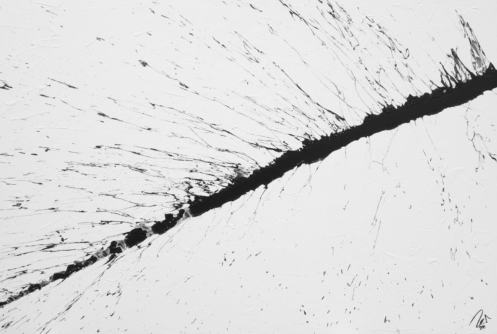 Abstraktes Acrylbild minimalistisch schwarz weiß Action Painting Splash Art modern schlicht