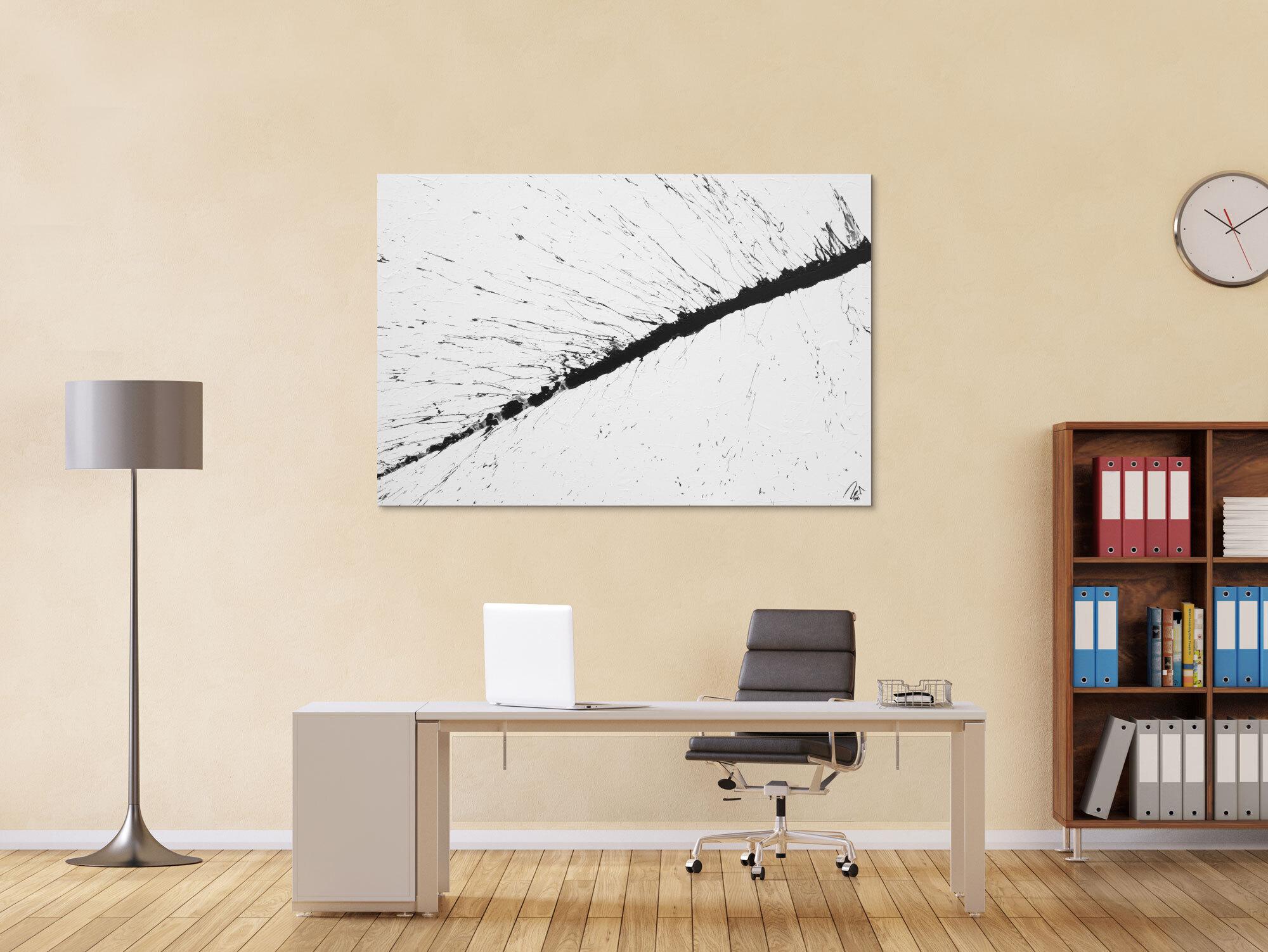 Abstraktes Acrylbild minimalistisch schwarz weiß Action Painting Splash Art modern schlicht