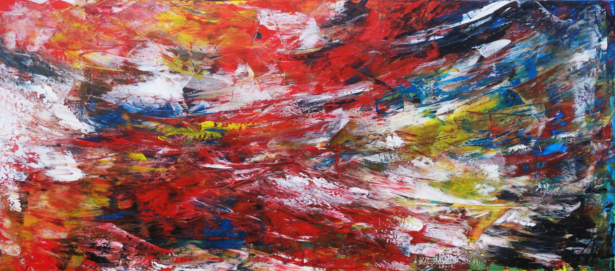 Abstraktes Acrylbild sehr bunt modern Spachteltechnik zeitgenössisch Modern Art viele Farben