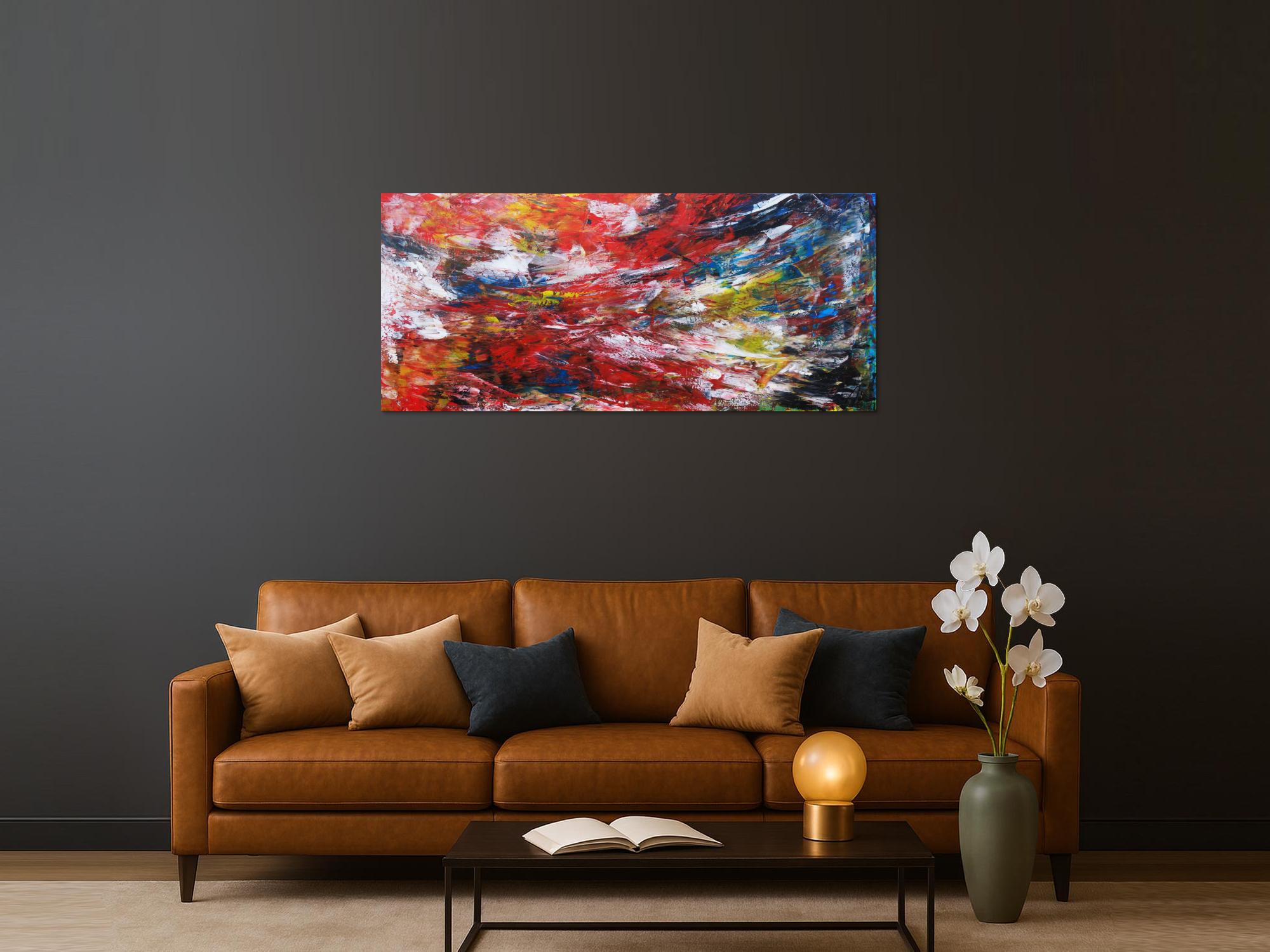 Abstraktes Acrylbild sehr bunt modern Spachteltechnik zeitgenössisch Modern Art viele Farben