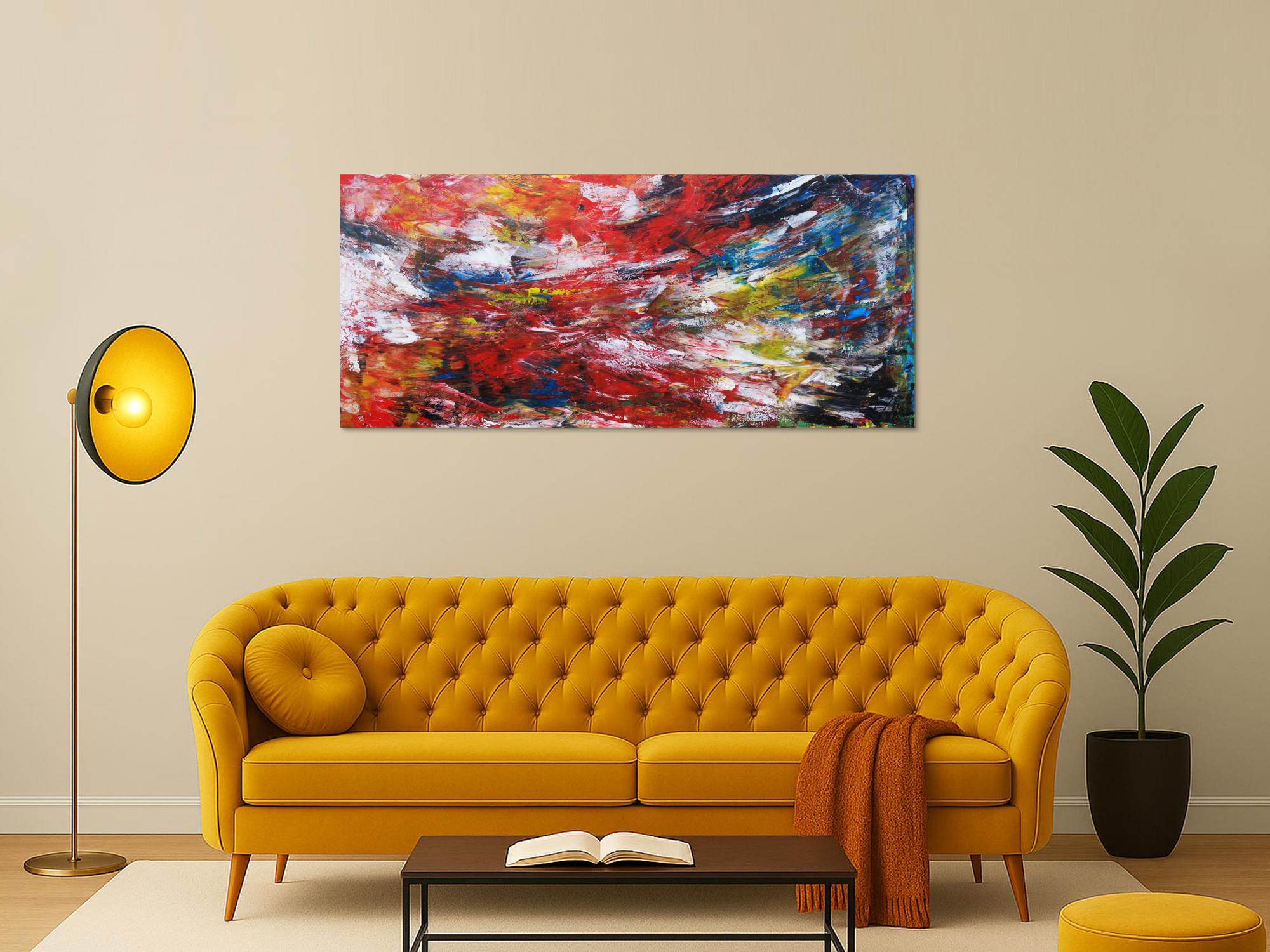 Abstraktes Acrylbild sehr bunt modern Spachteltechnik zeitgenössisch Modern Art viele Farben