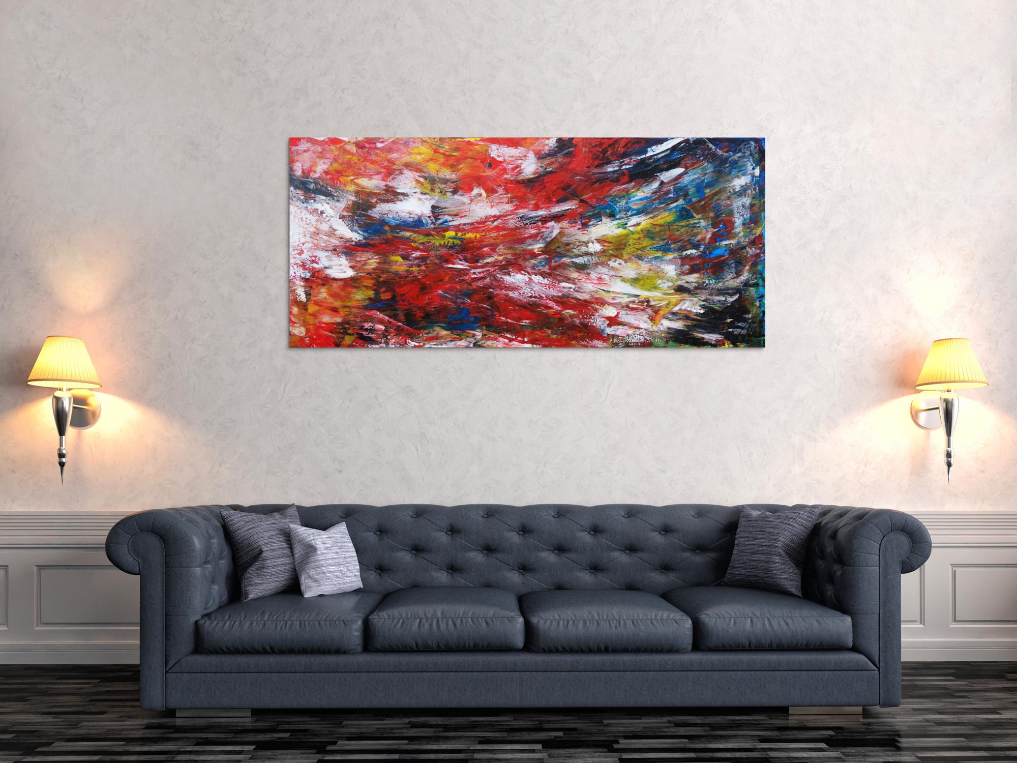 Abstraktes Acrylbild sehr bunt modern Spachteltechnik zeitgenössisch Modern Art viele Farben