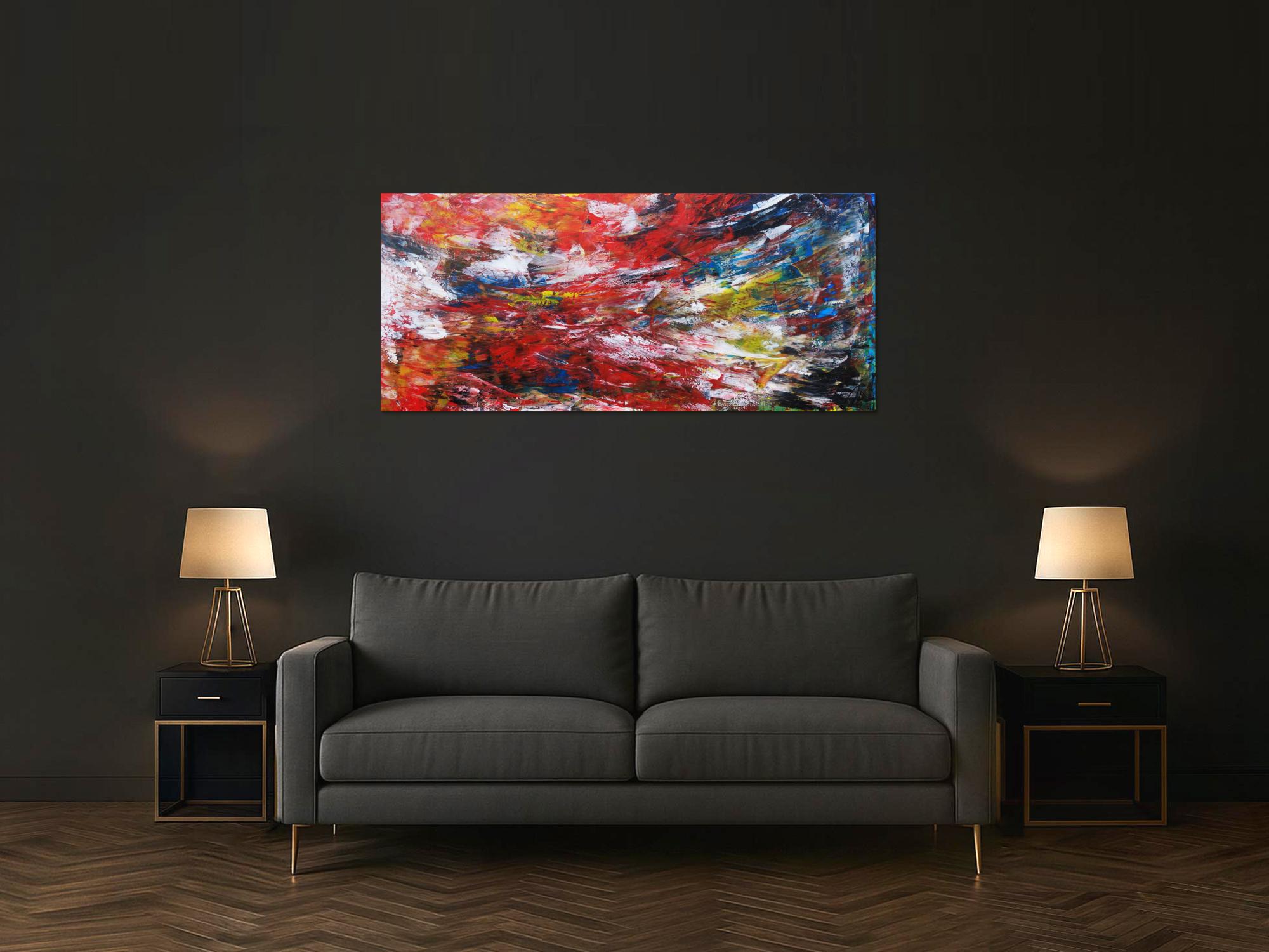 Abstraktes Acrylbild sehr bunt modern Spachteltechnik zeitgenössisch Modern Art viele Farben