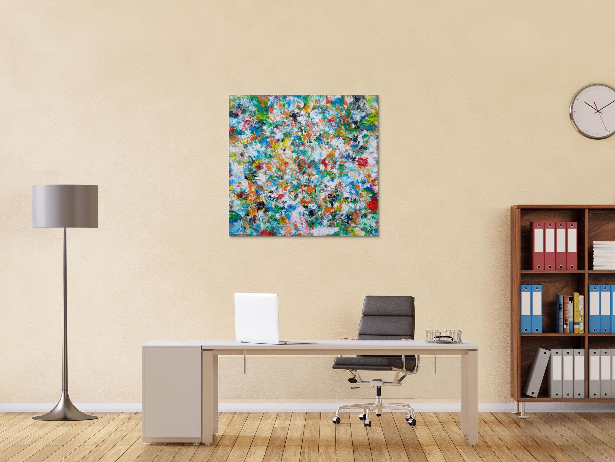 Abstraktes Acrylbild sehr bunt modern Mischtechnik viele bunte helle Farben