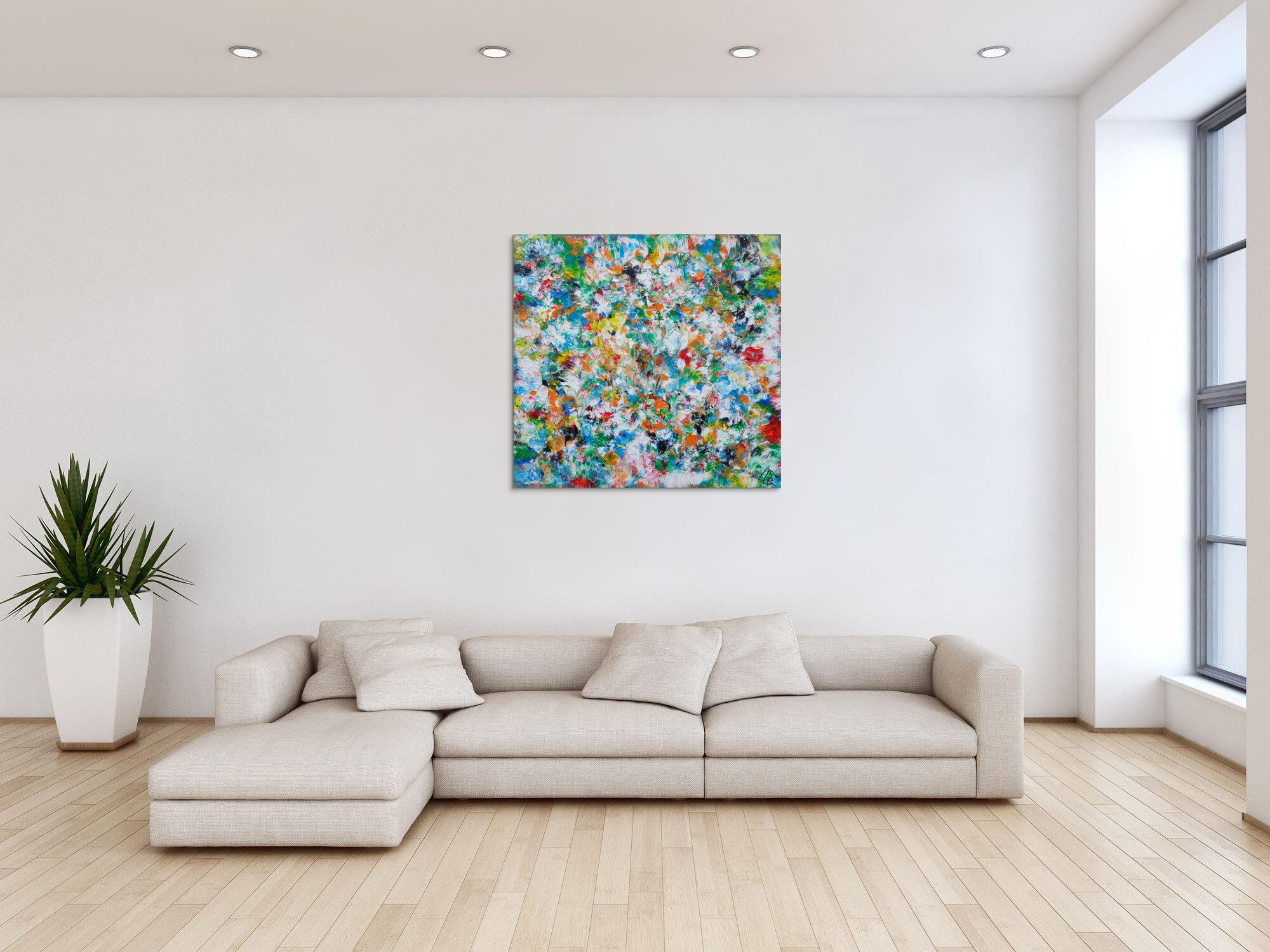 Abstraktes Acrylbild sehr bunt modern Mischtechnik viele bunte helle Farben