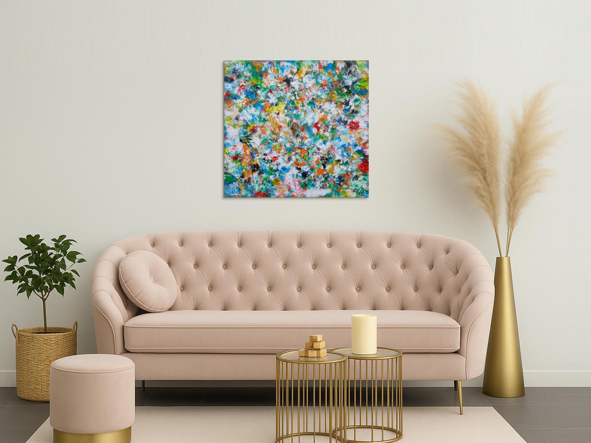 Abstraktes Acrylbild sehr bunt modern Mischtechnik viele bunte helle Farben