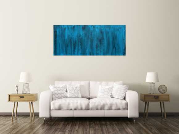 Abstraktes Acrylbild türkis schwarz modern zeitgenössisch handgemaltes Bild