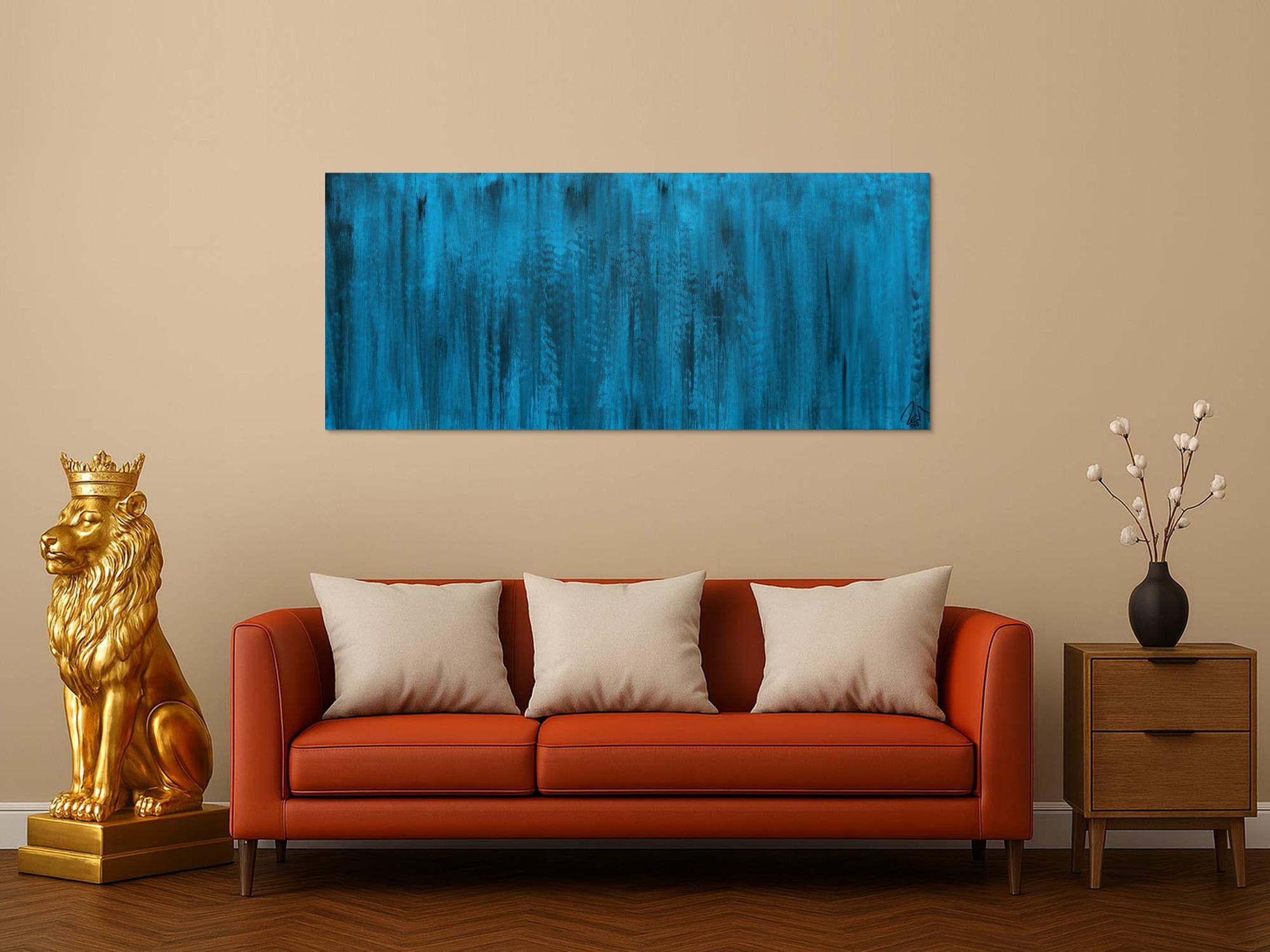 Abstraktes Acrylbild türkis schwarz modern zeitgenössisch handgemaltes Bild