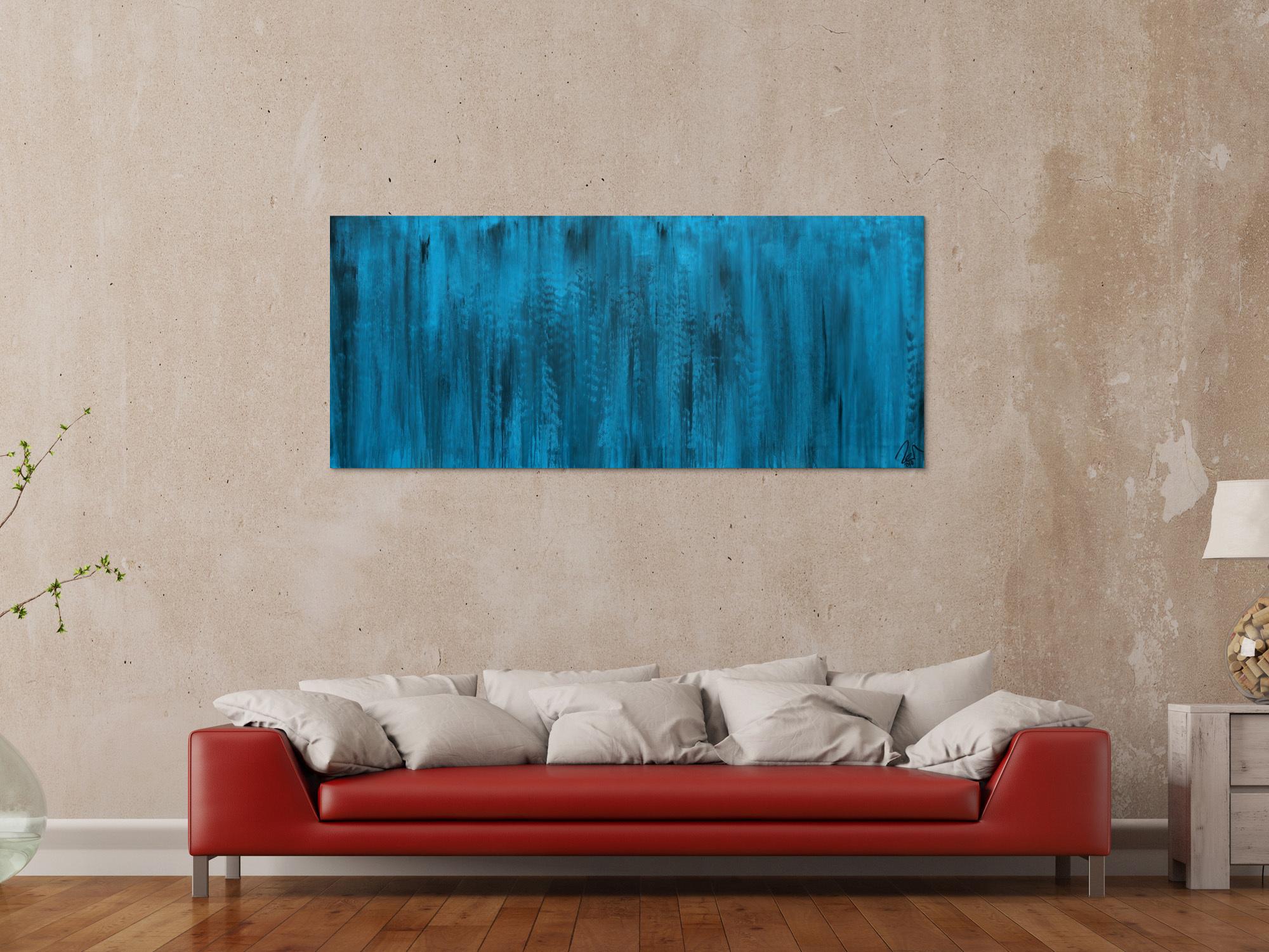 Abstraktes Acrylbild türkis schwarz modern zeitgenössisch handgemaltes Bild